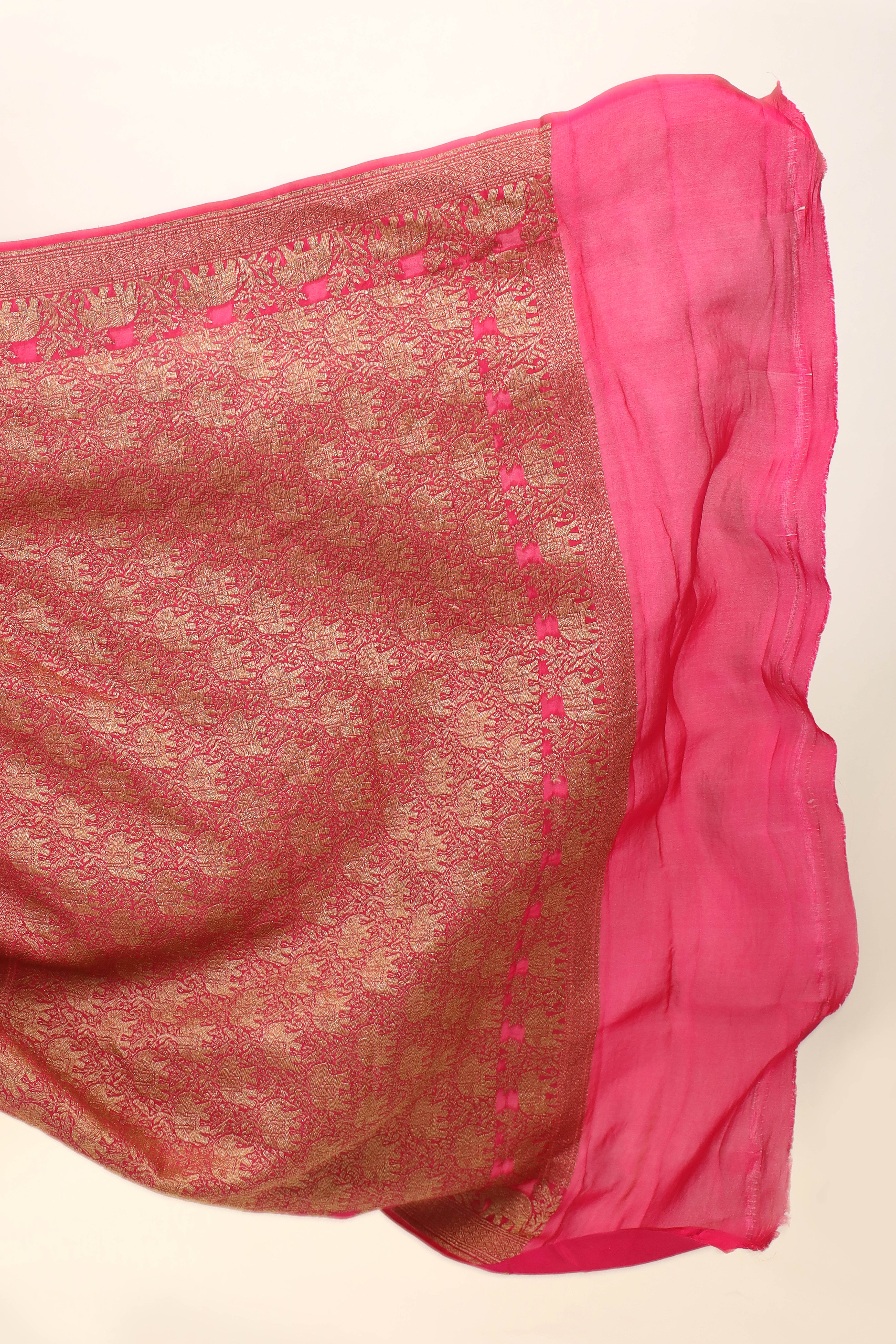 Pink Crepe Silk Saree with Antique Zari And Shikargah Border