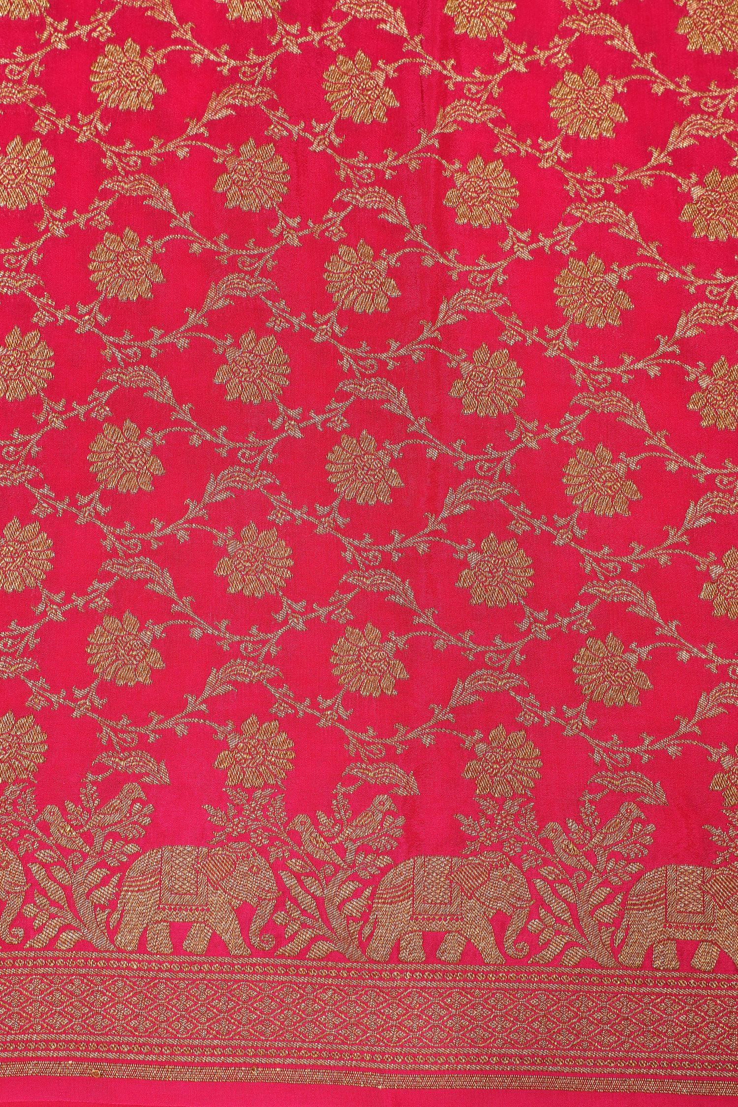 Pink Crepe Silk Saree with Antique Zari And Shikargah Border