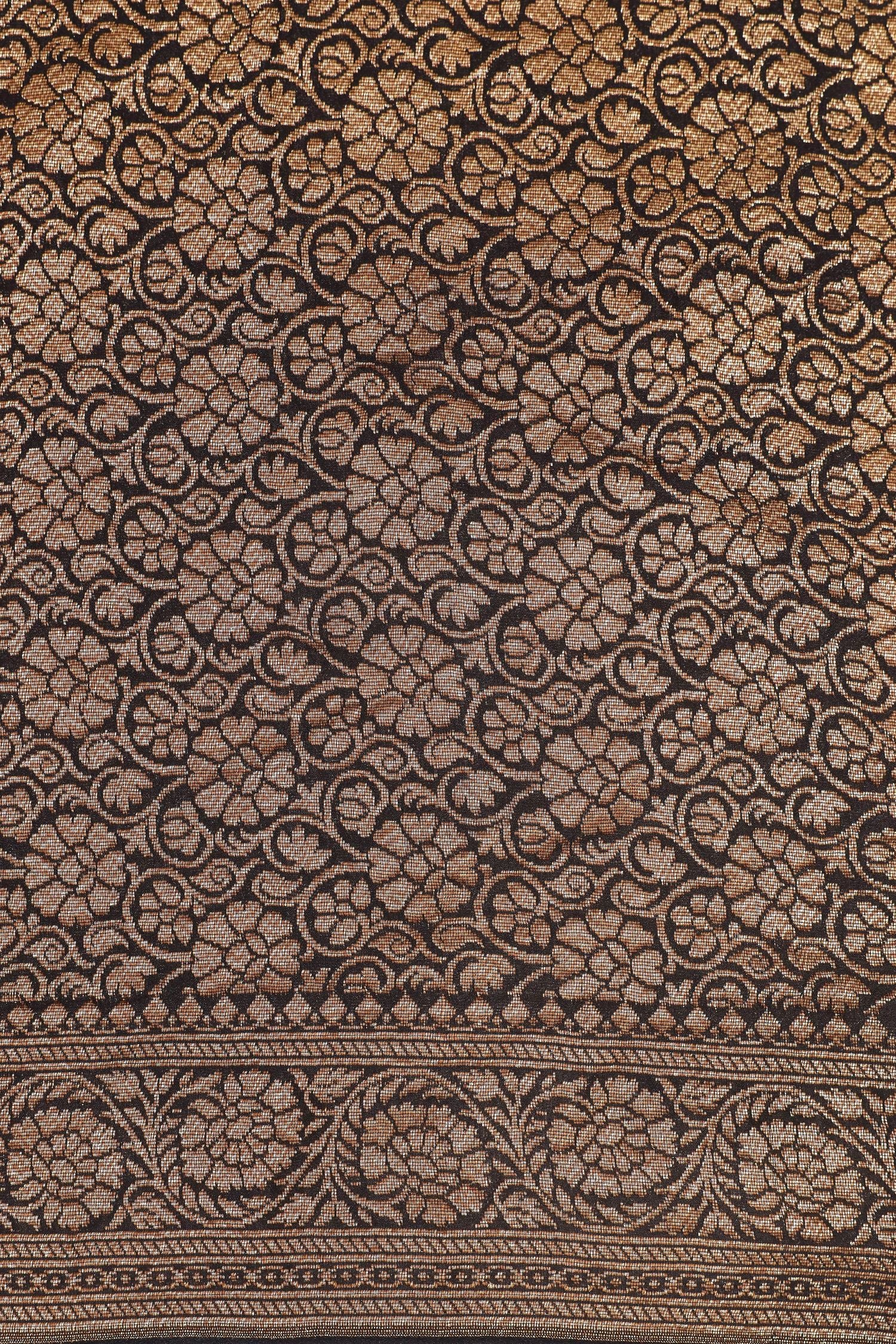 Black Crepe Silk Saree with Antique Zari And Floral Border
