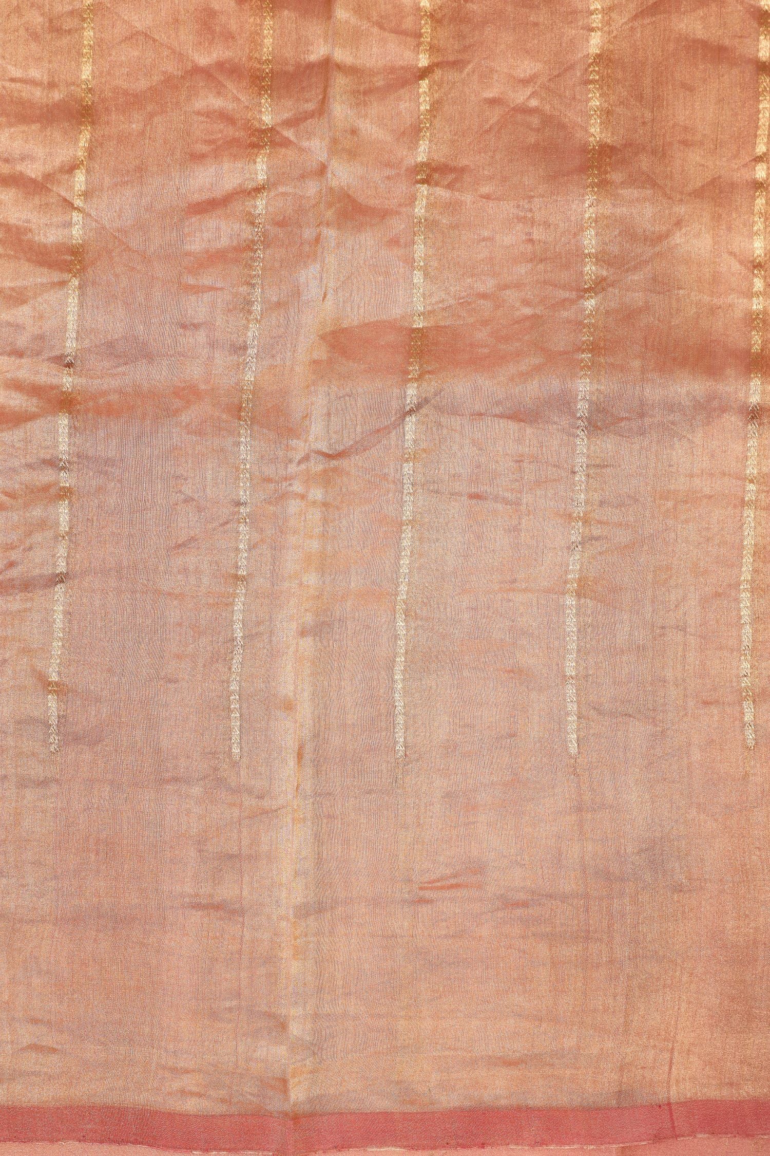 Peach Pink Striped Rangkaat Banarasi Tissue Silk Saree