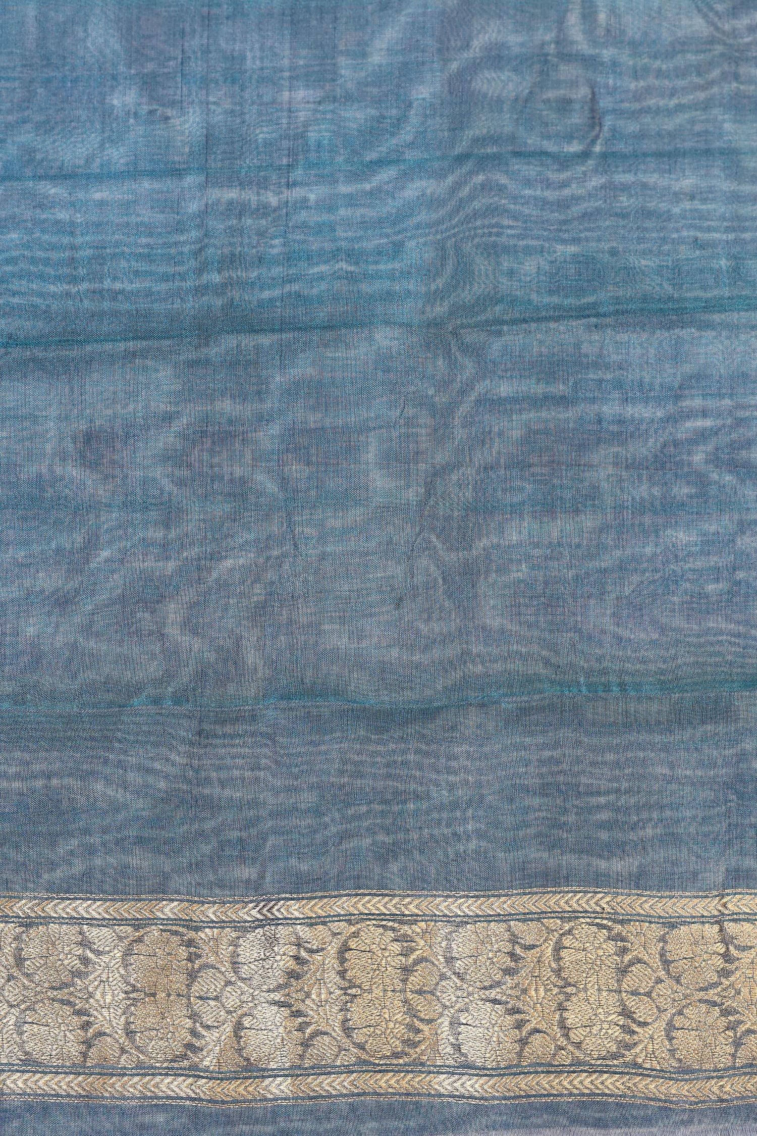 Carolina Blue  Tissue Silk Saree With Gold Stripes