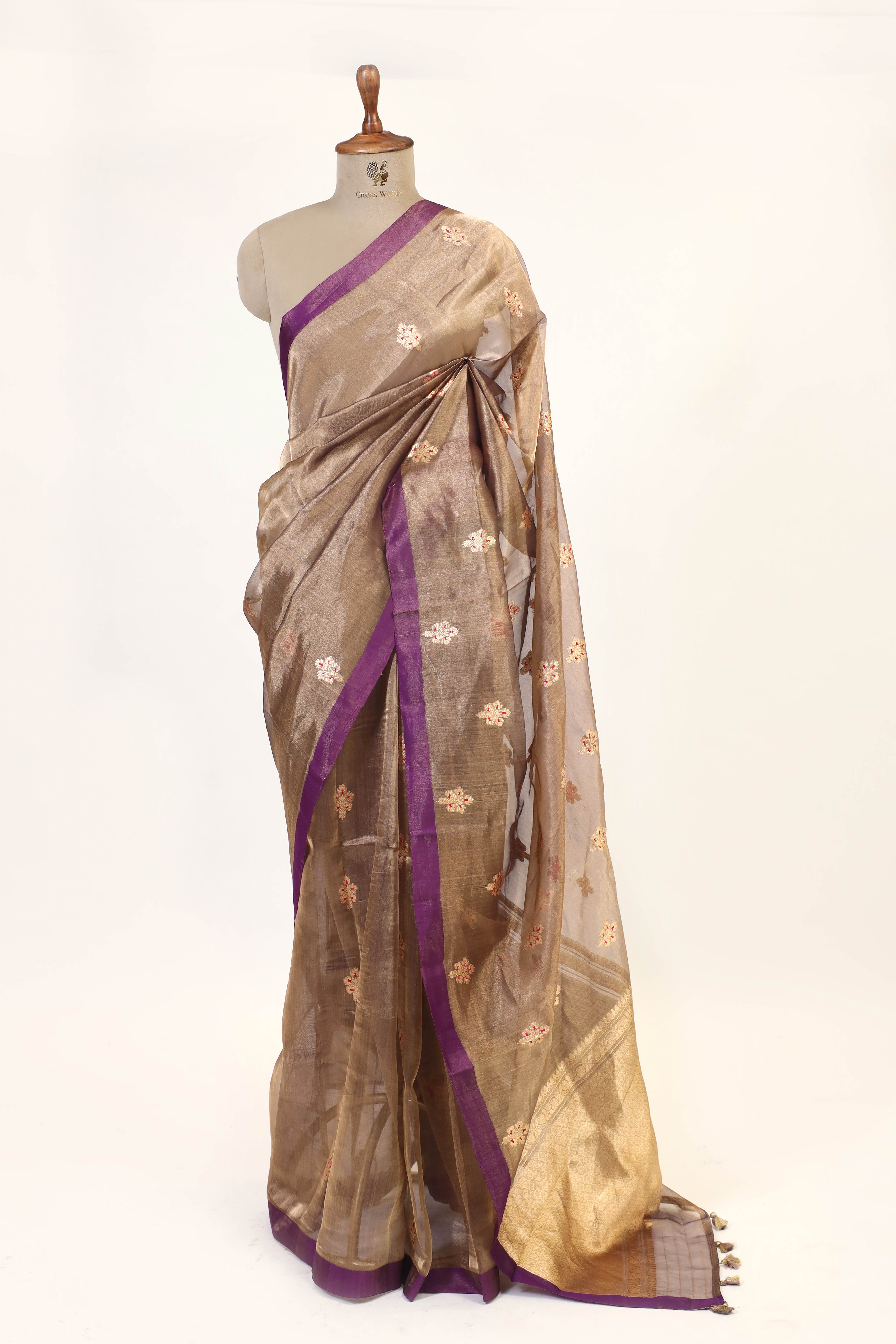 Metallic Purple Tissue Silk Saree with Meena Zari Floral Motifs