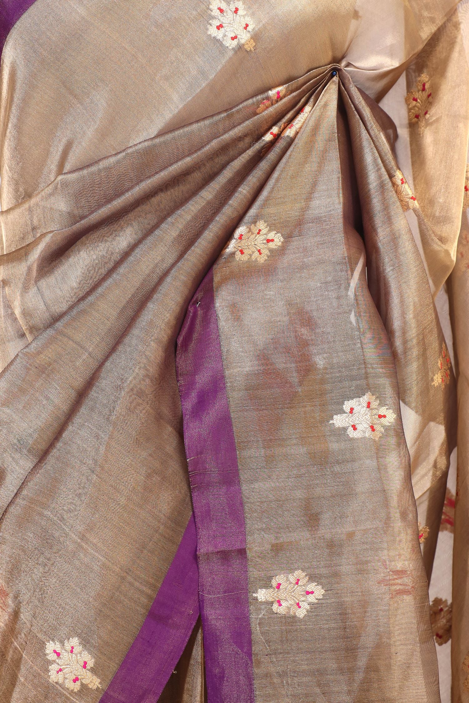 Metallic Purple Tissue Silk Saree with Meena Zari Floral Motifs