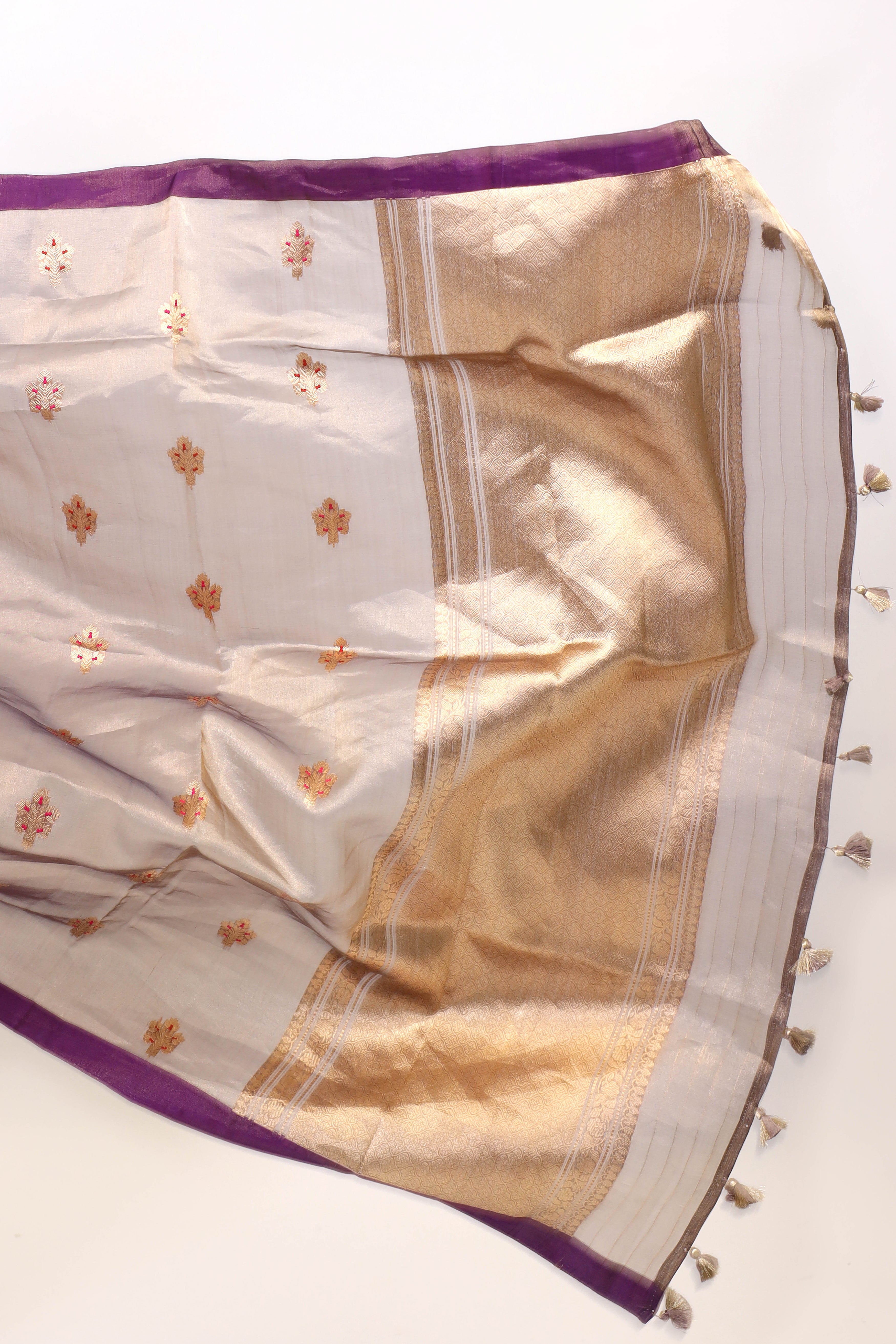 Metallic Purple Tissue Silk Saree with Meena Zari Floral Motifs
