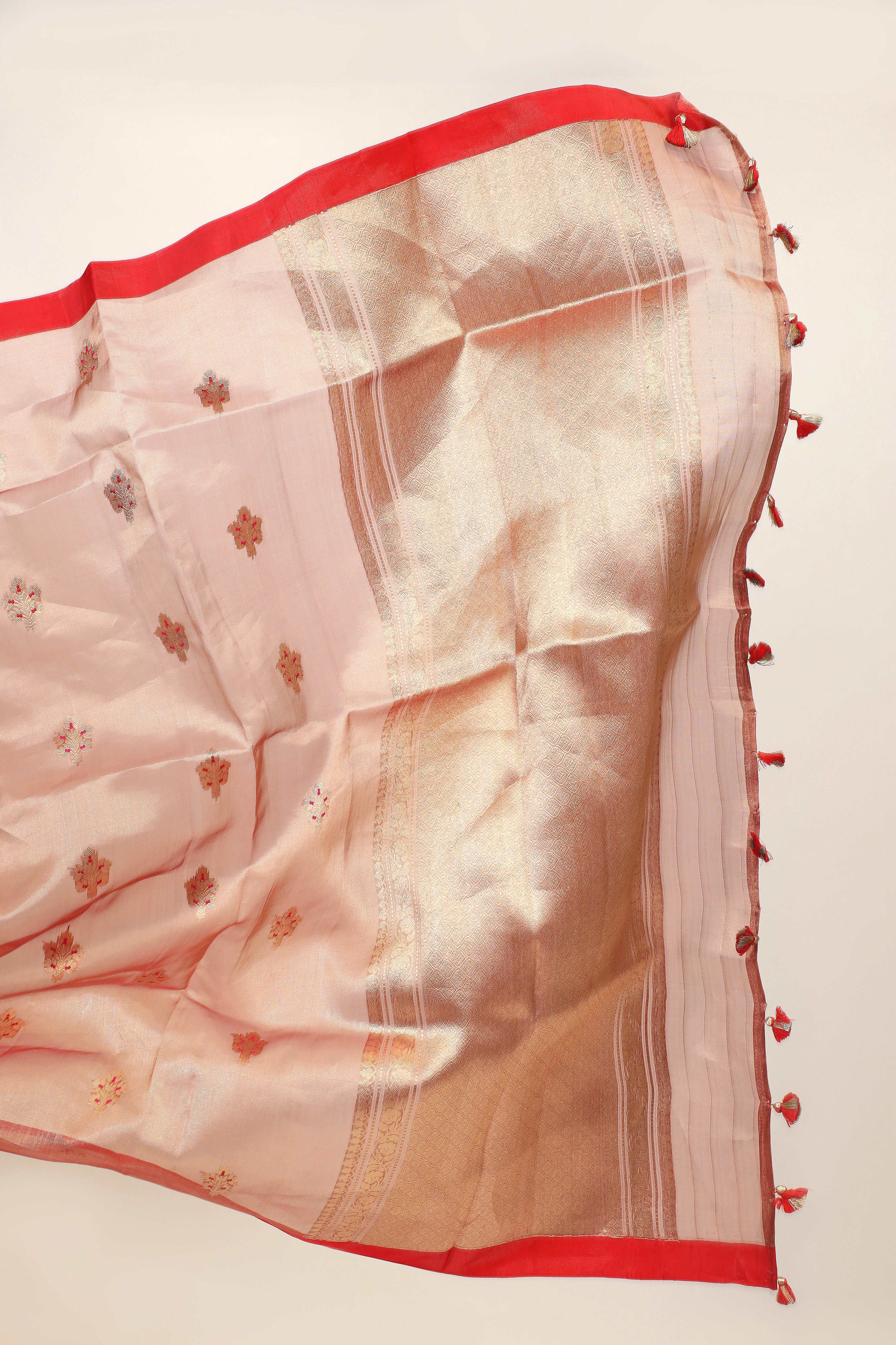 Red Tissue Silk Saree with Meena Zari Floral Motifs