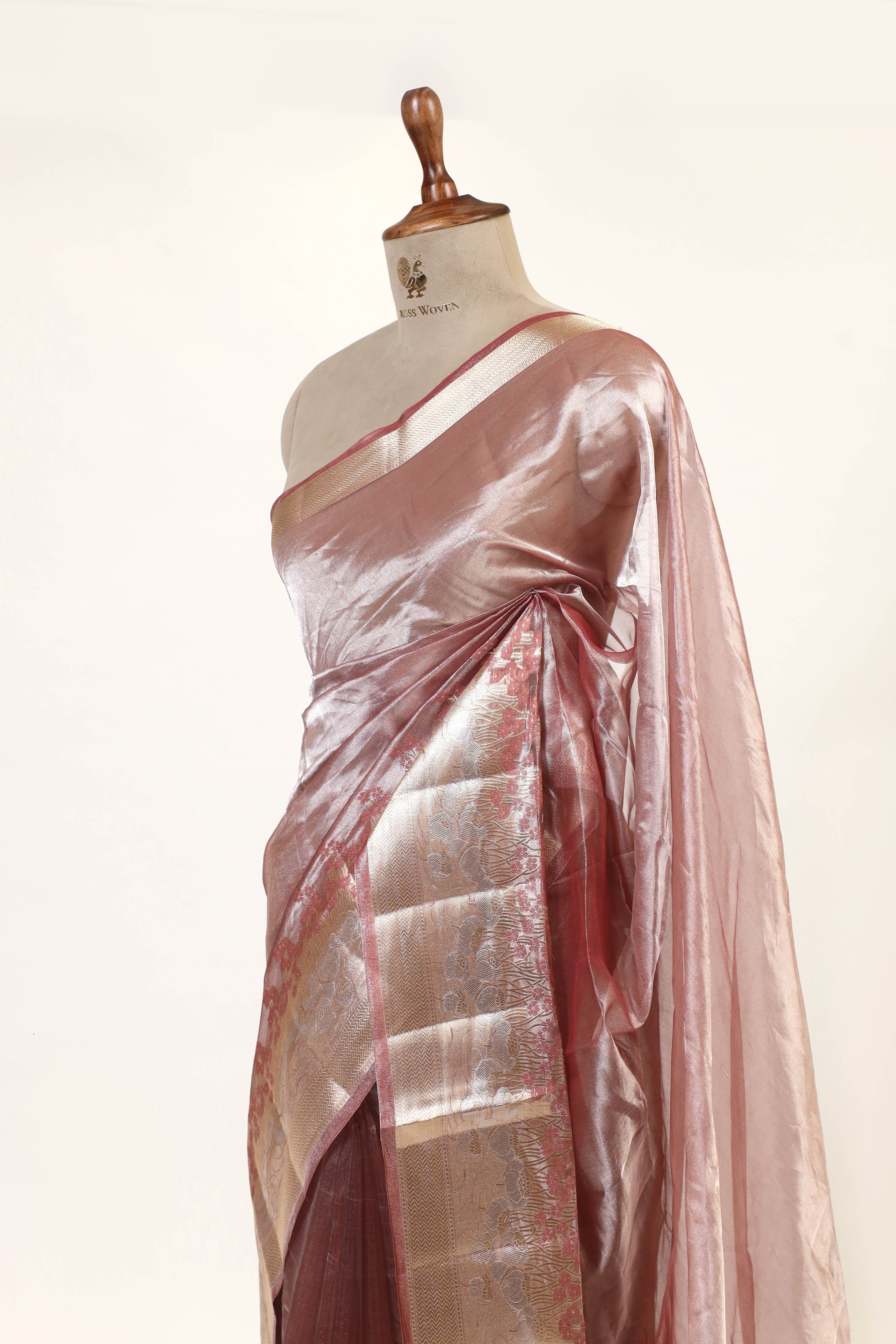 Mauve Pink Tissue Silk Saree With Elagant Floral Design Border