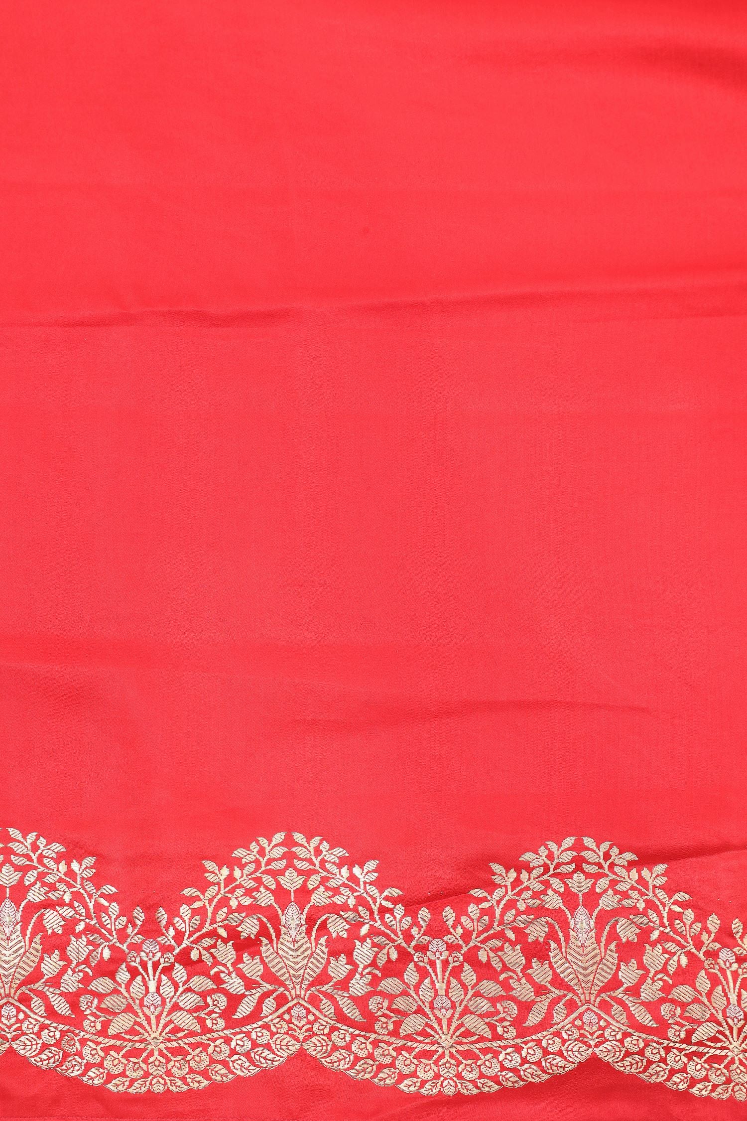 Red Banarasi Mashru Silk Saree With Floral Scalloped Border