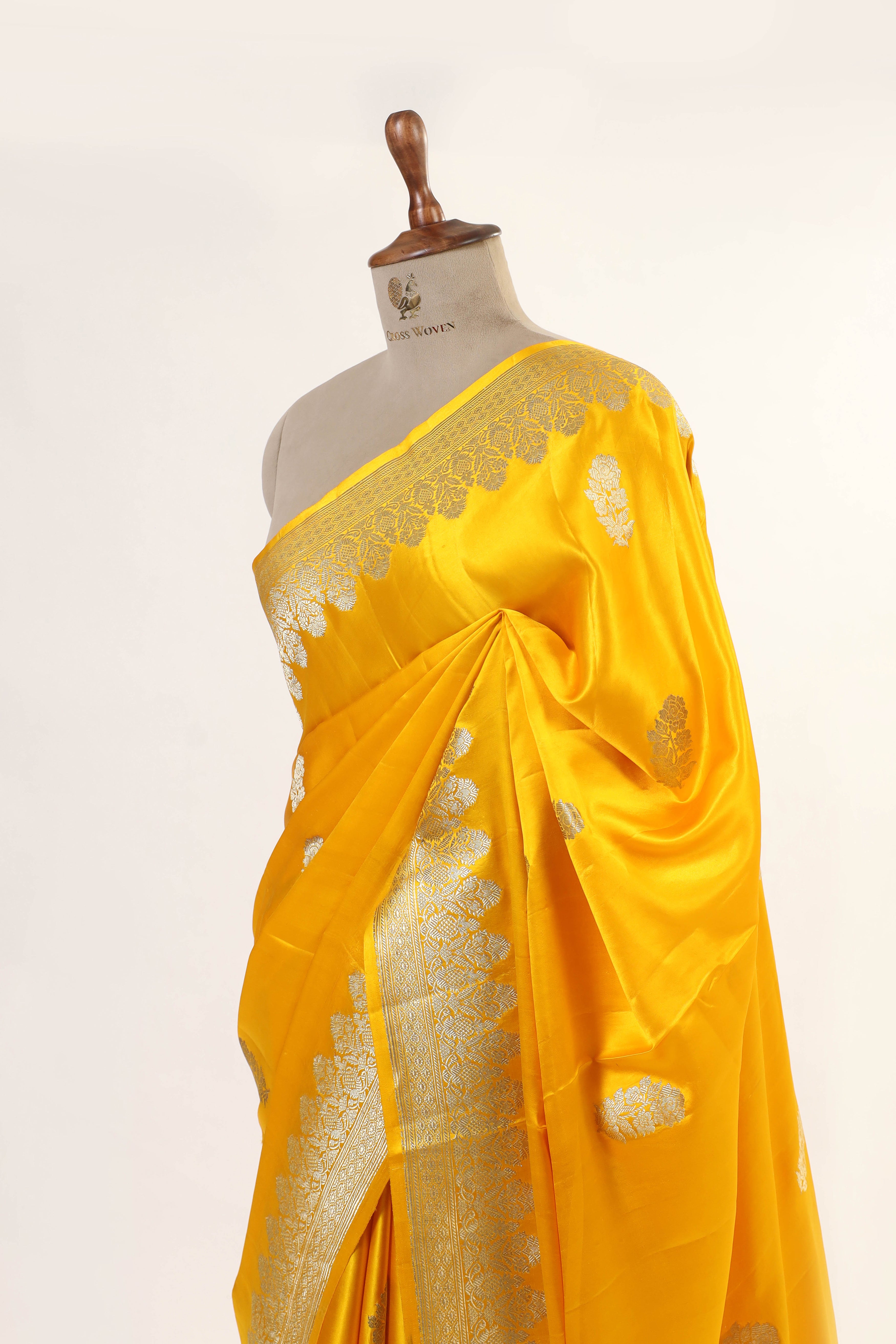 Yellow Mashru Silk Saree With Floral Motif