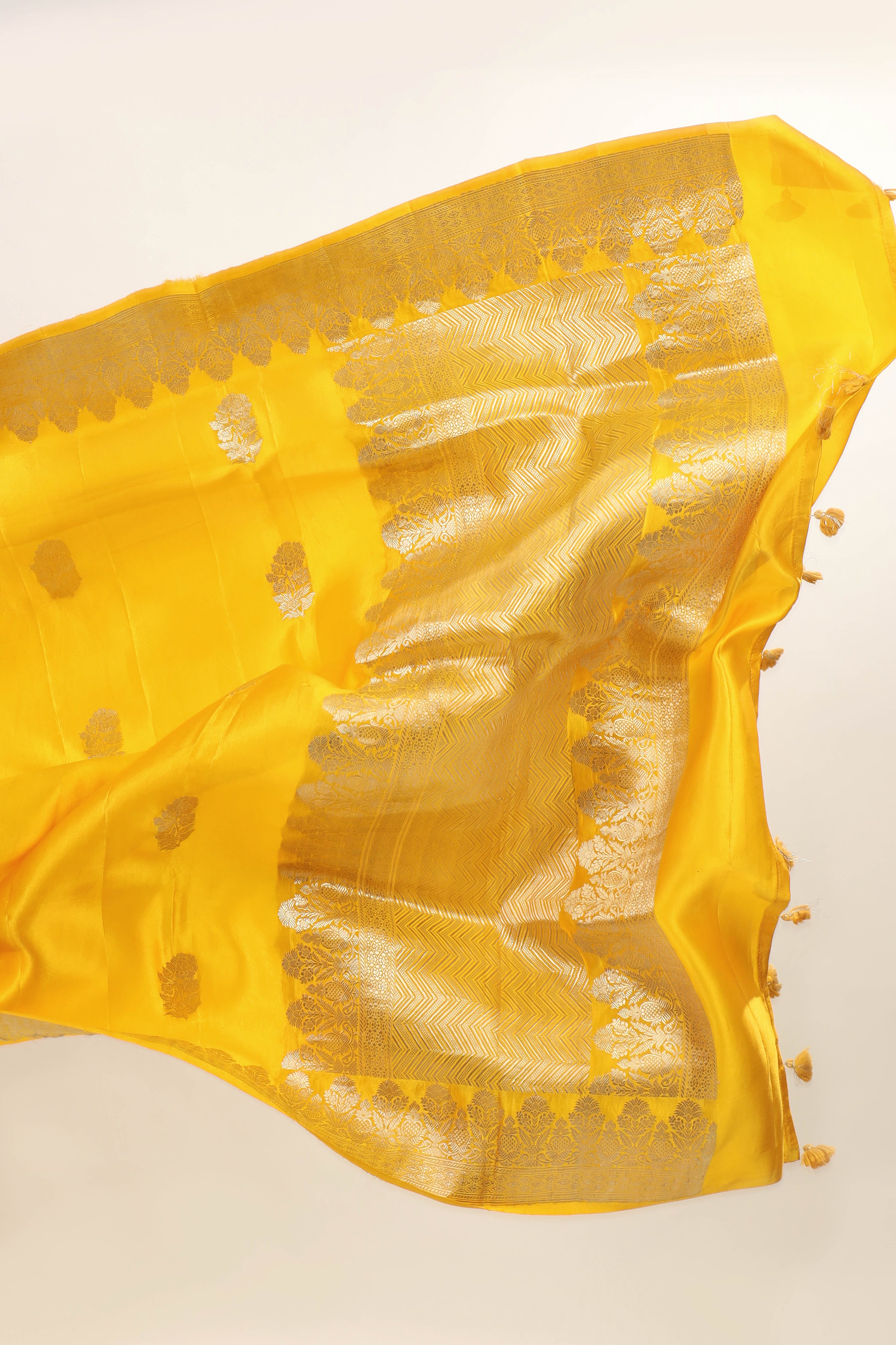 Yellow Mashru Silk Saree With Floral Motif
