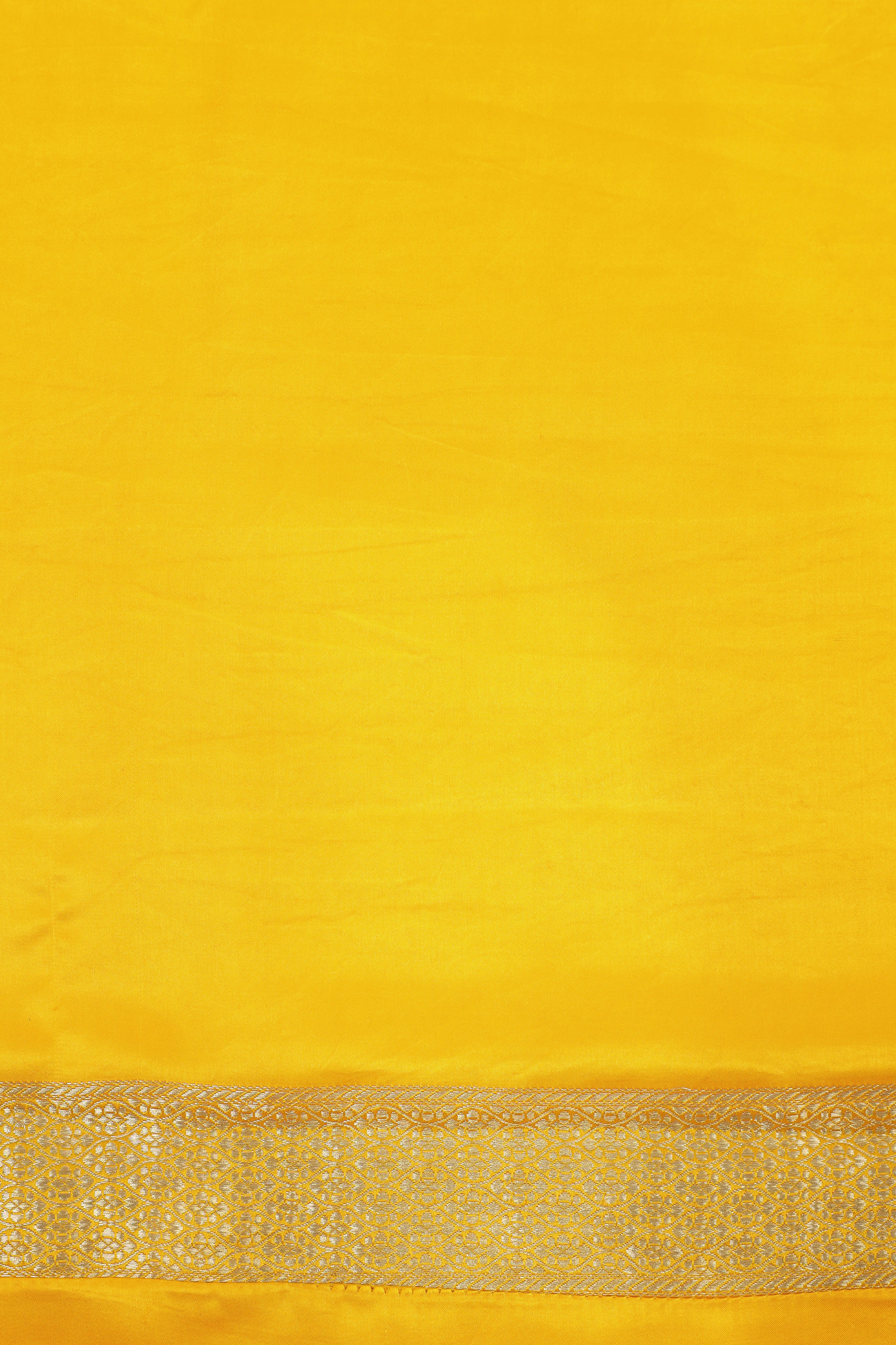 Yellow Mashru Silk Saree With Floral Motif