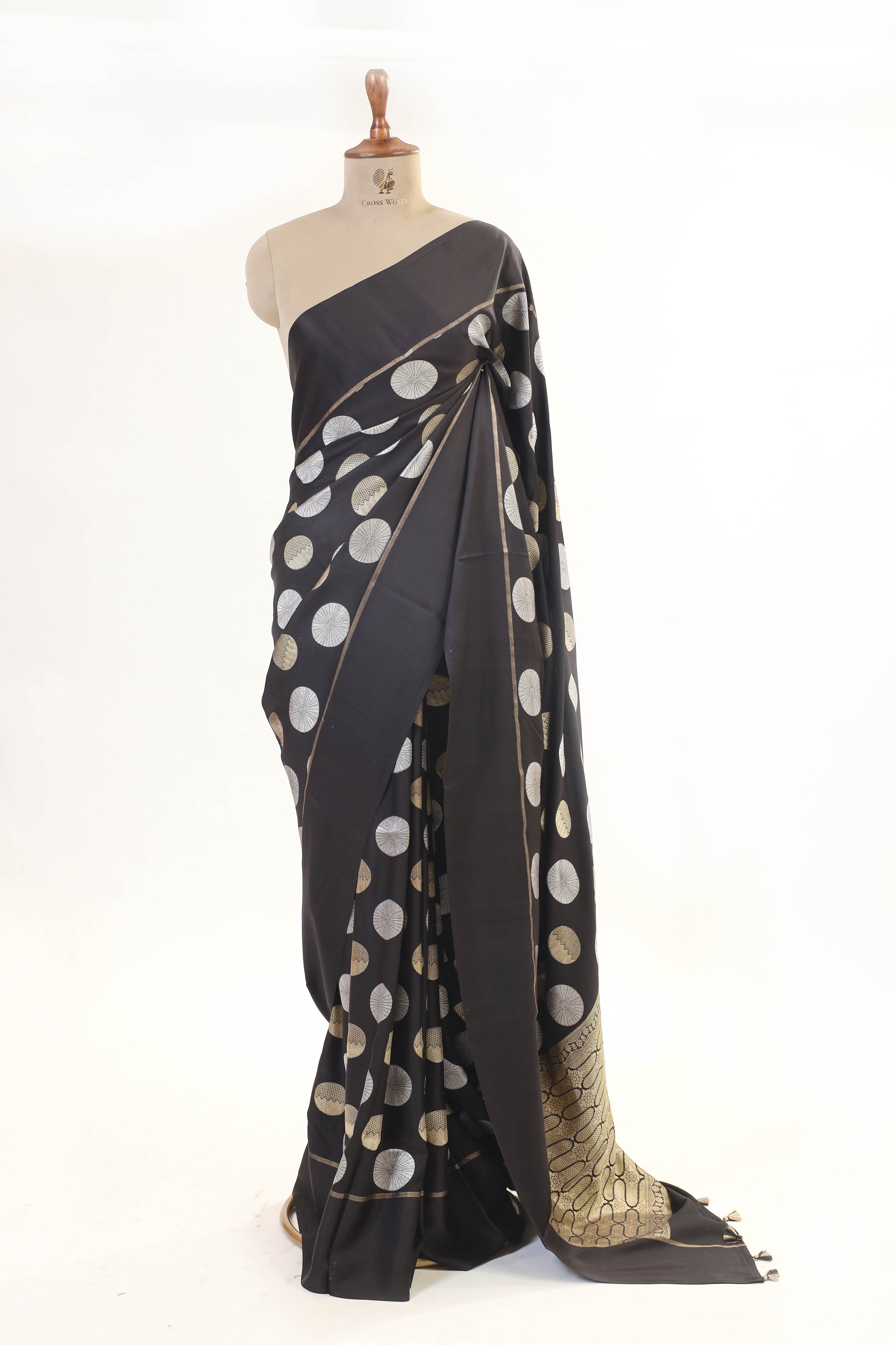 Black Mashru Silk Saree With Sona Rupa Circular Motifs