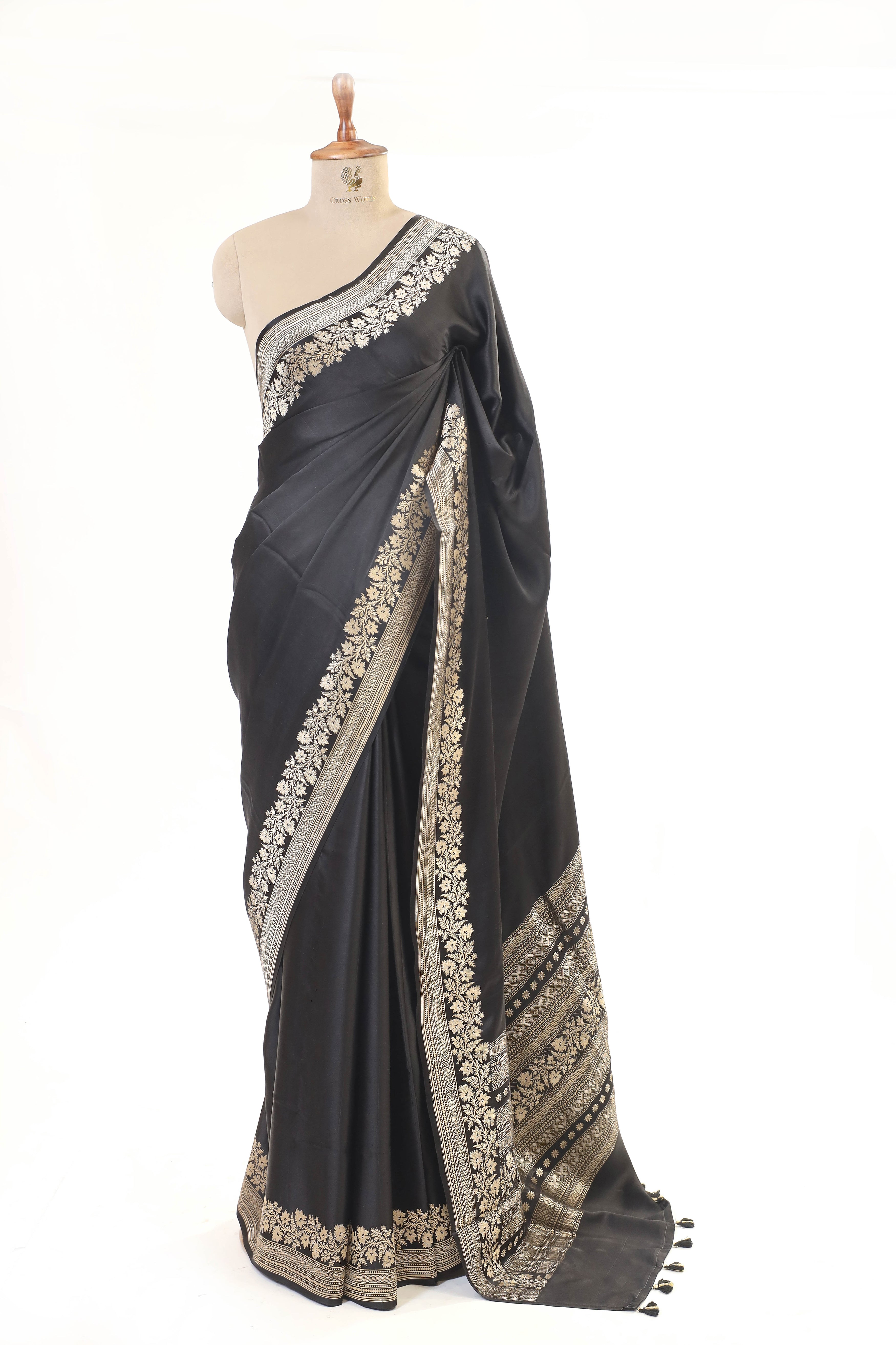 Black Banarasi Mashru Silk Saree