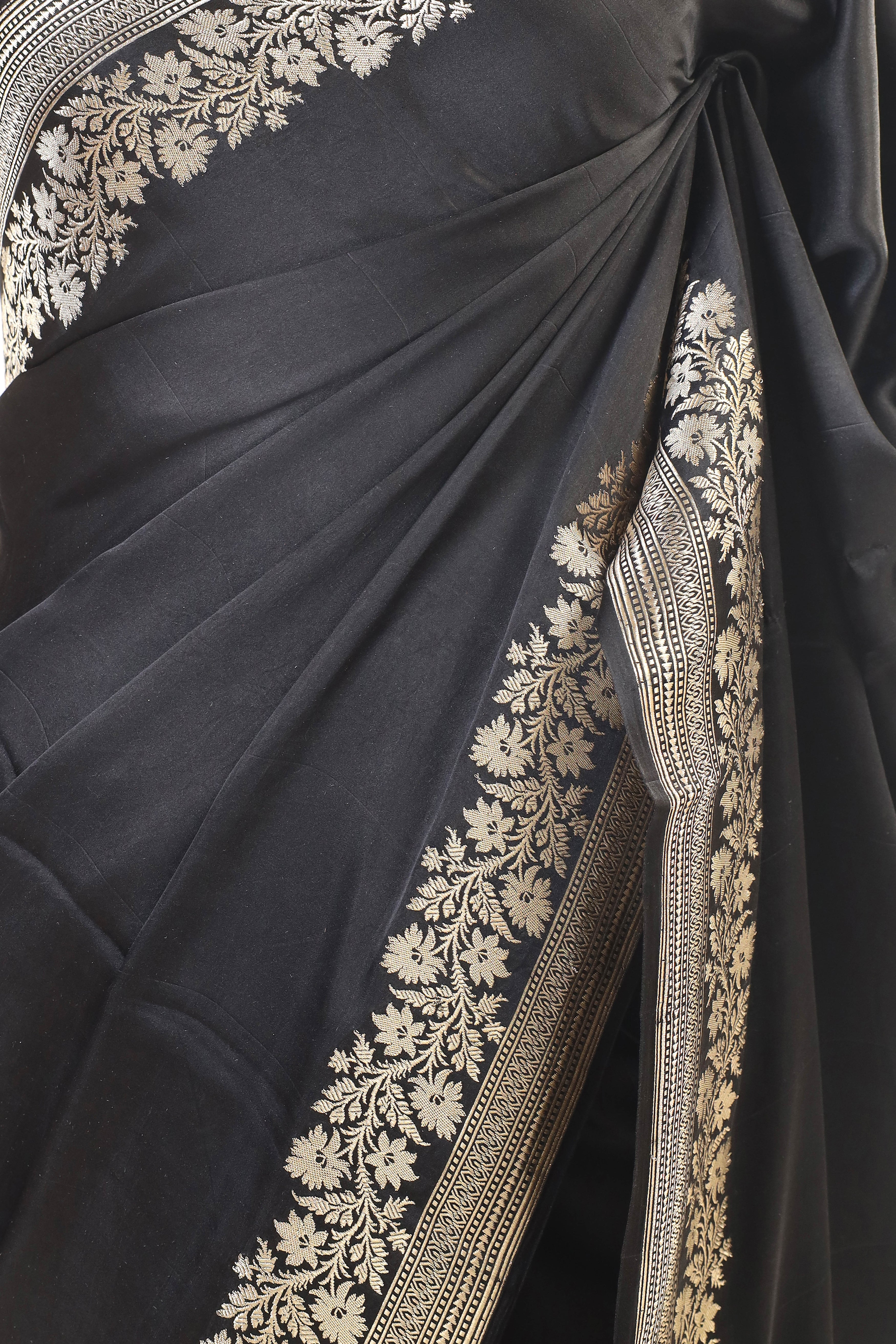 Black Banarasi Mashru Silk Saree