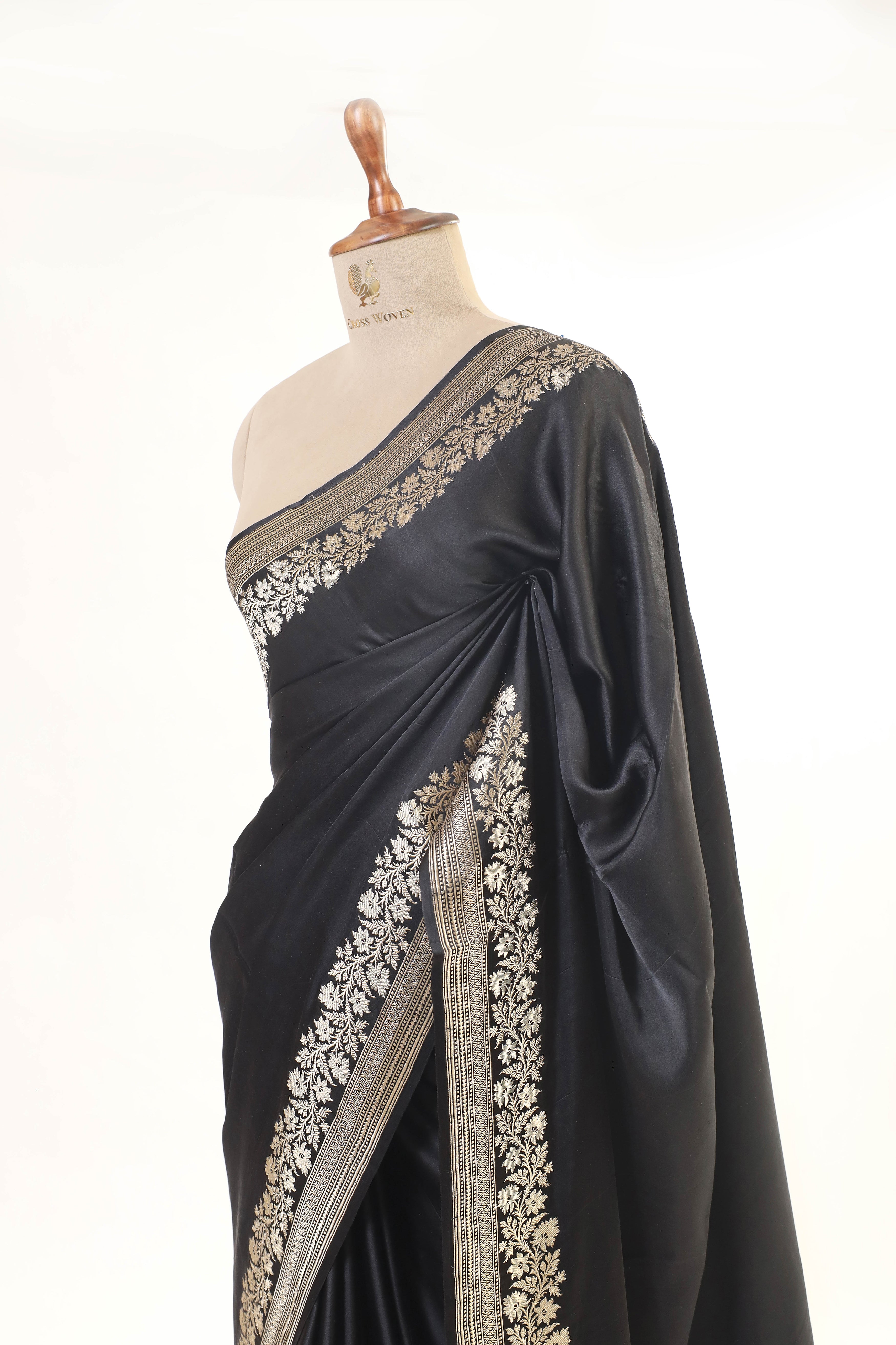 Black Banarasi Mashru Silk Saree