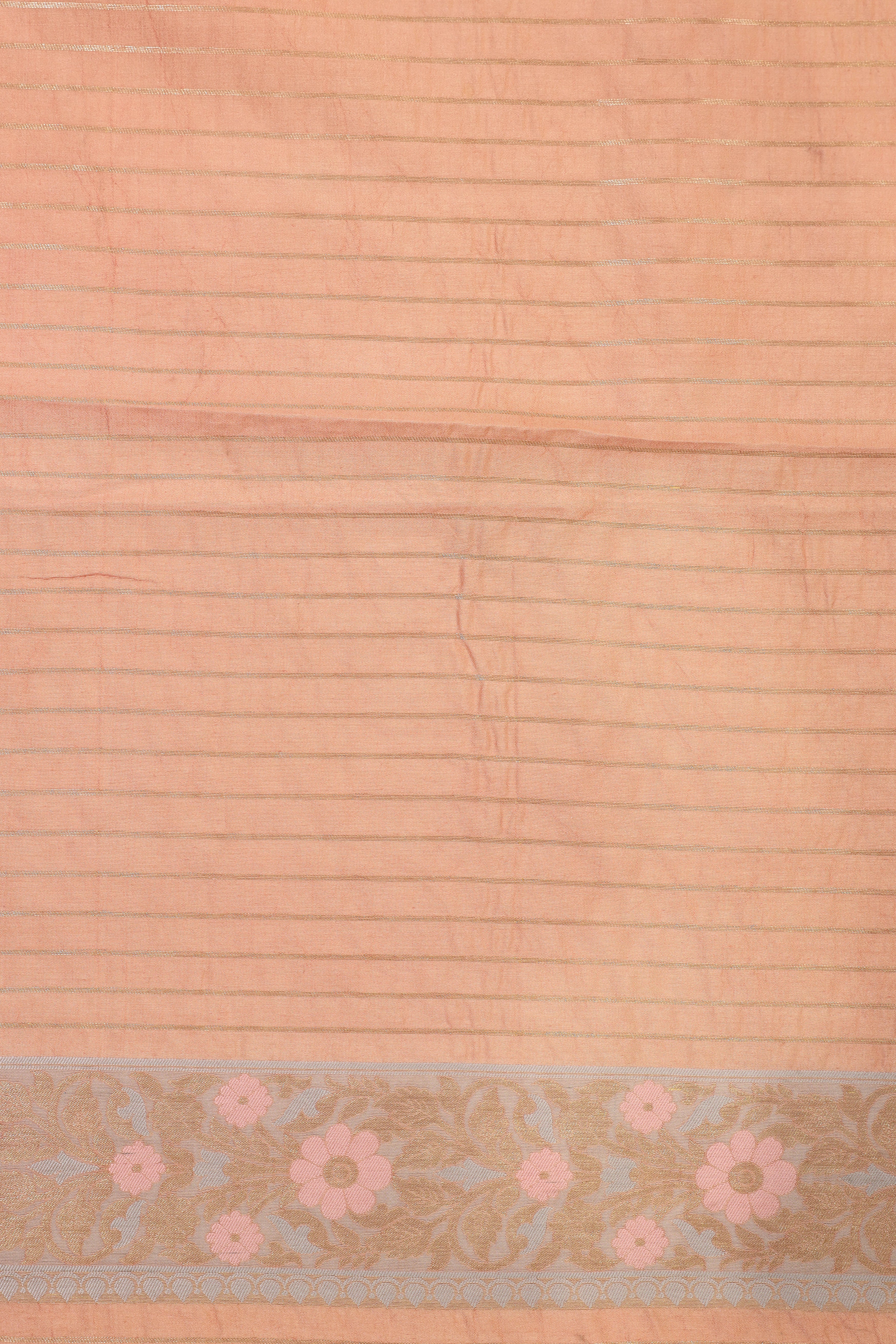 Peach Pink  Chiniya Tissue Silk Saree With Meena Woven Floral Jaal