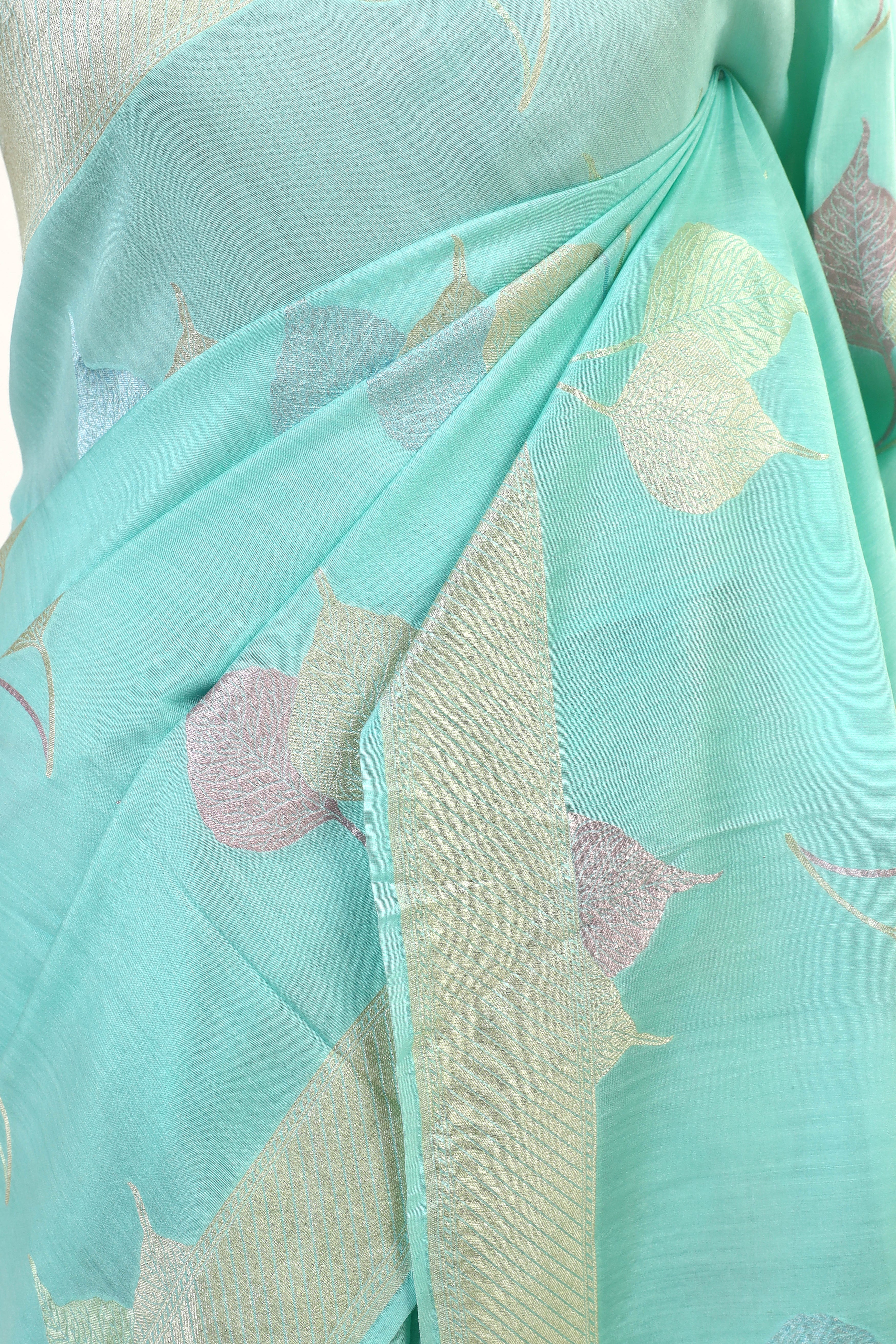 Sky Blue Moonga Silk Saree With Meenakari Floral Motifs