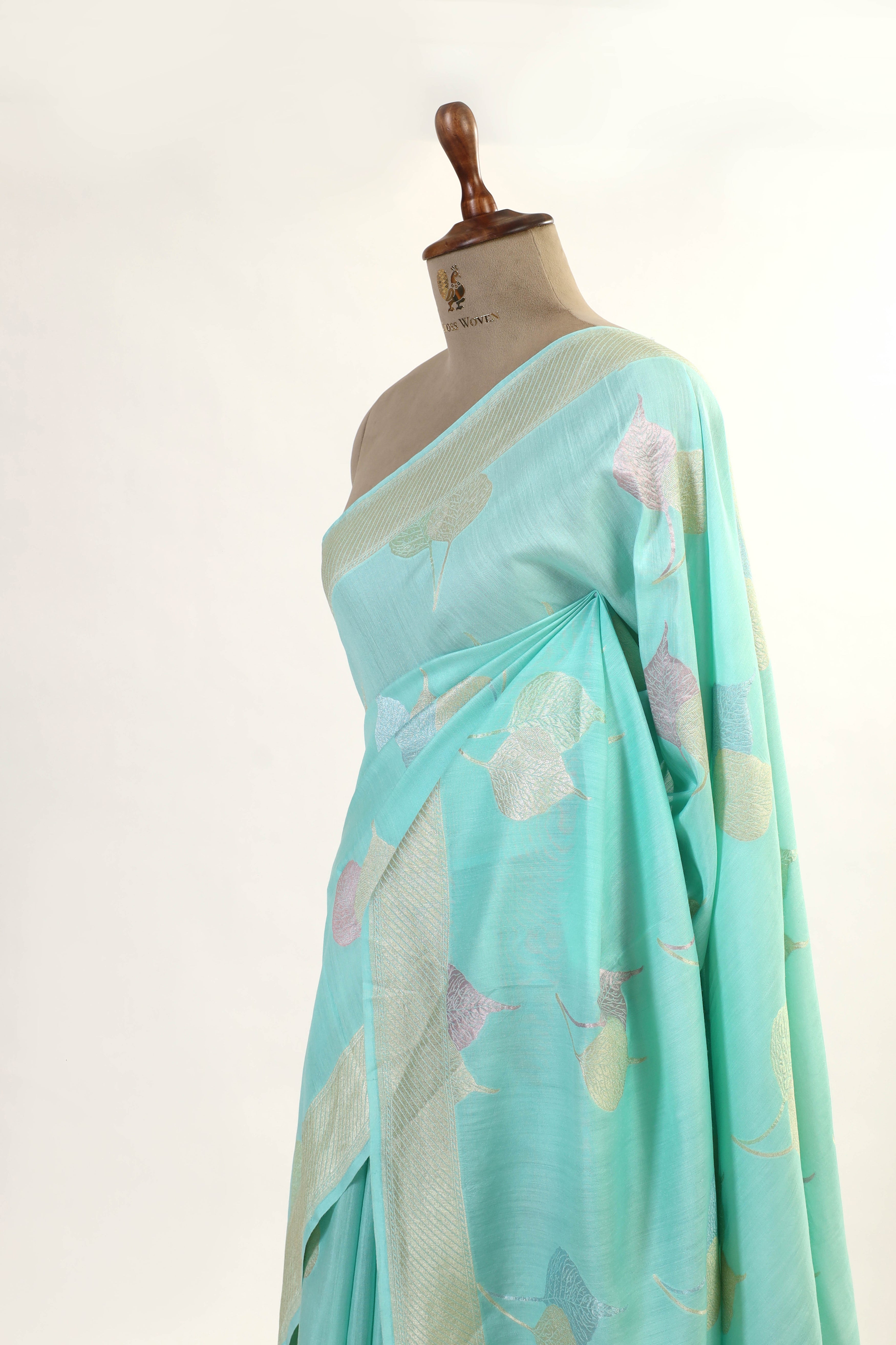 Sky Blue Moonga Silk Saree With Meenakari Floral Motifs