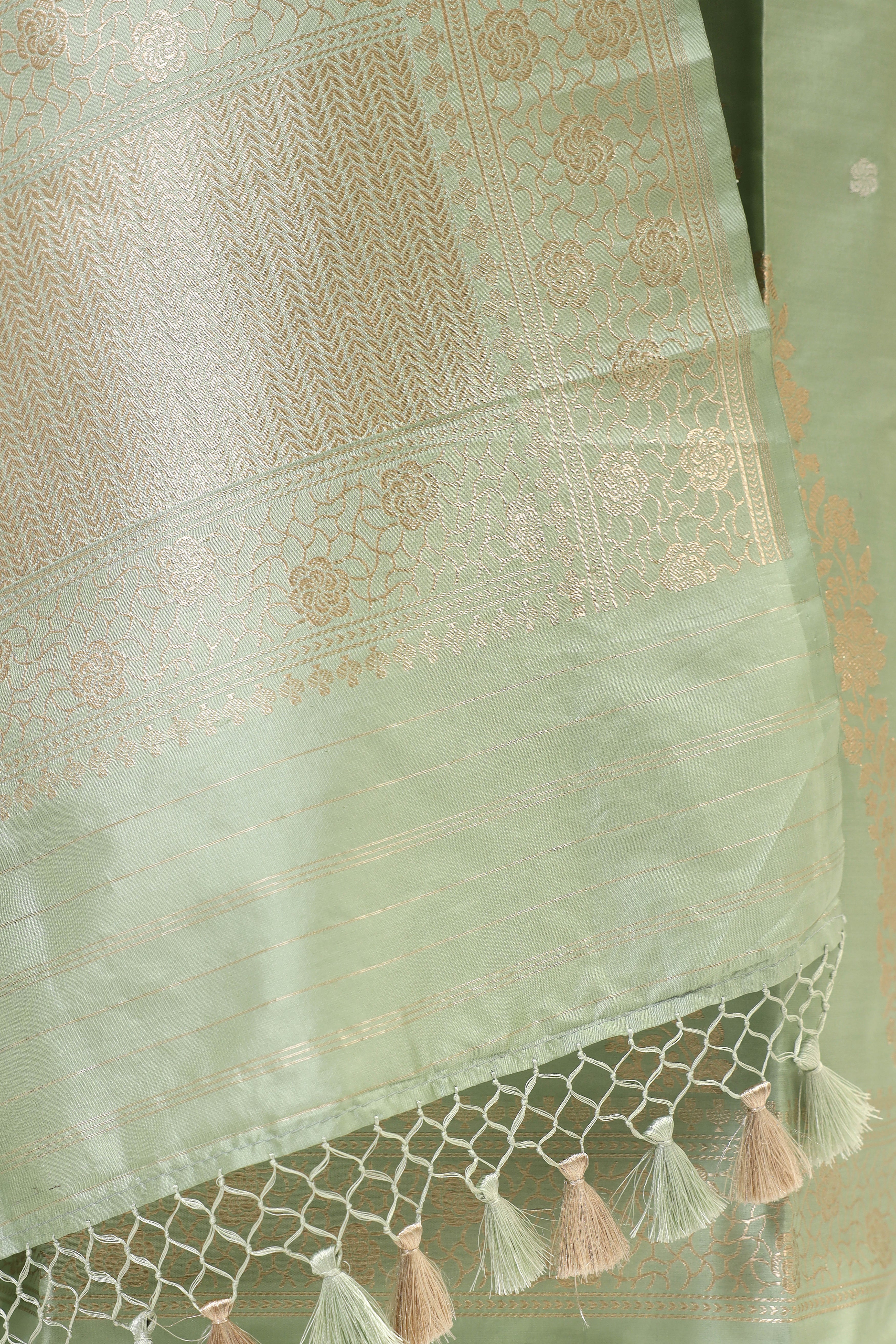 Pastel Green Katan Silk Suit with Kadhwa Zari Weaving Dupatta