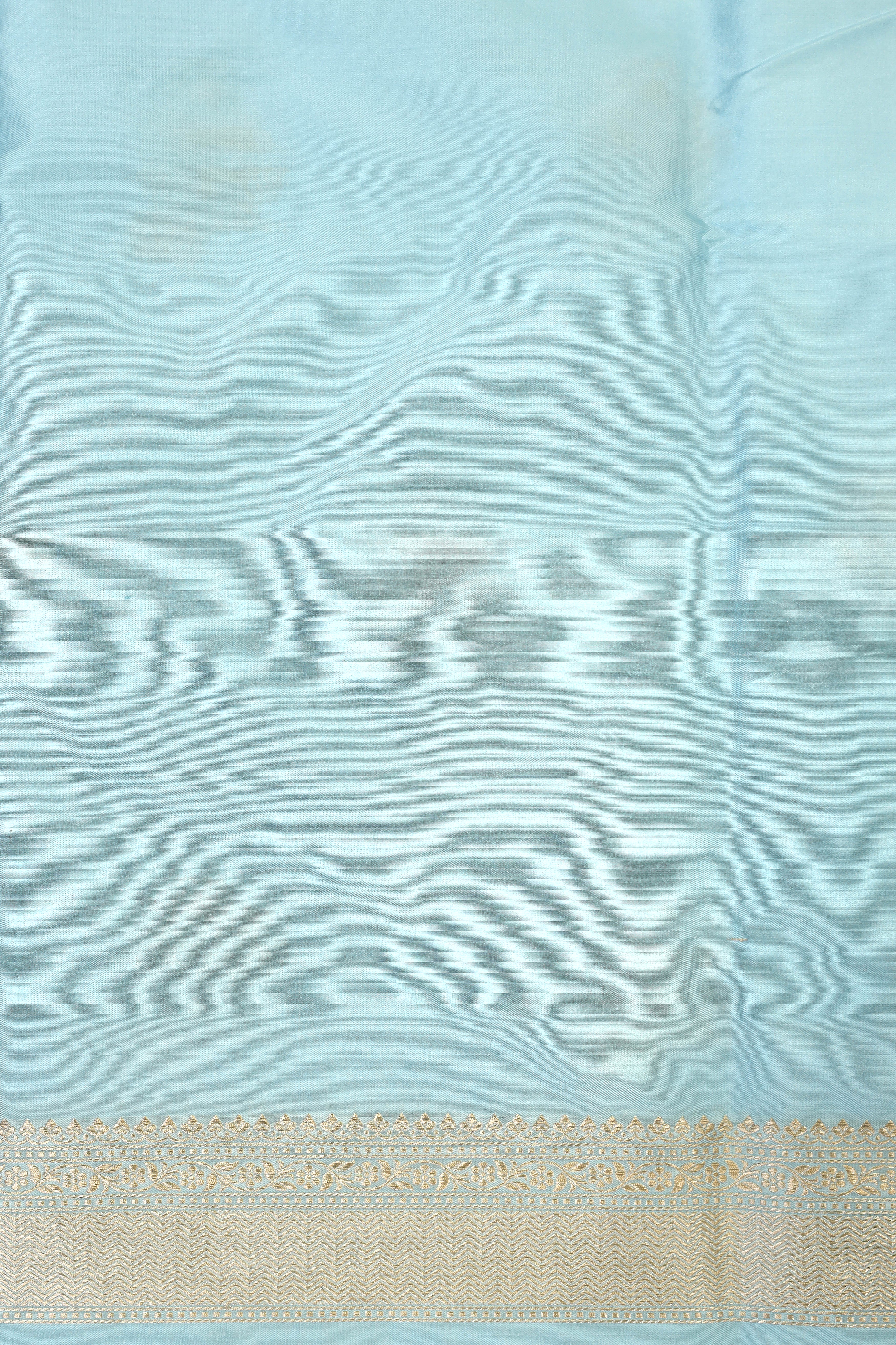 Pastel Blue Katan Silk Suit Set With Handwoven Dupatta