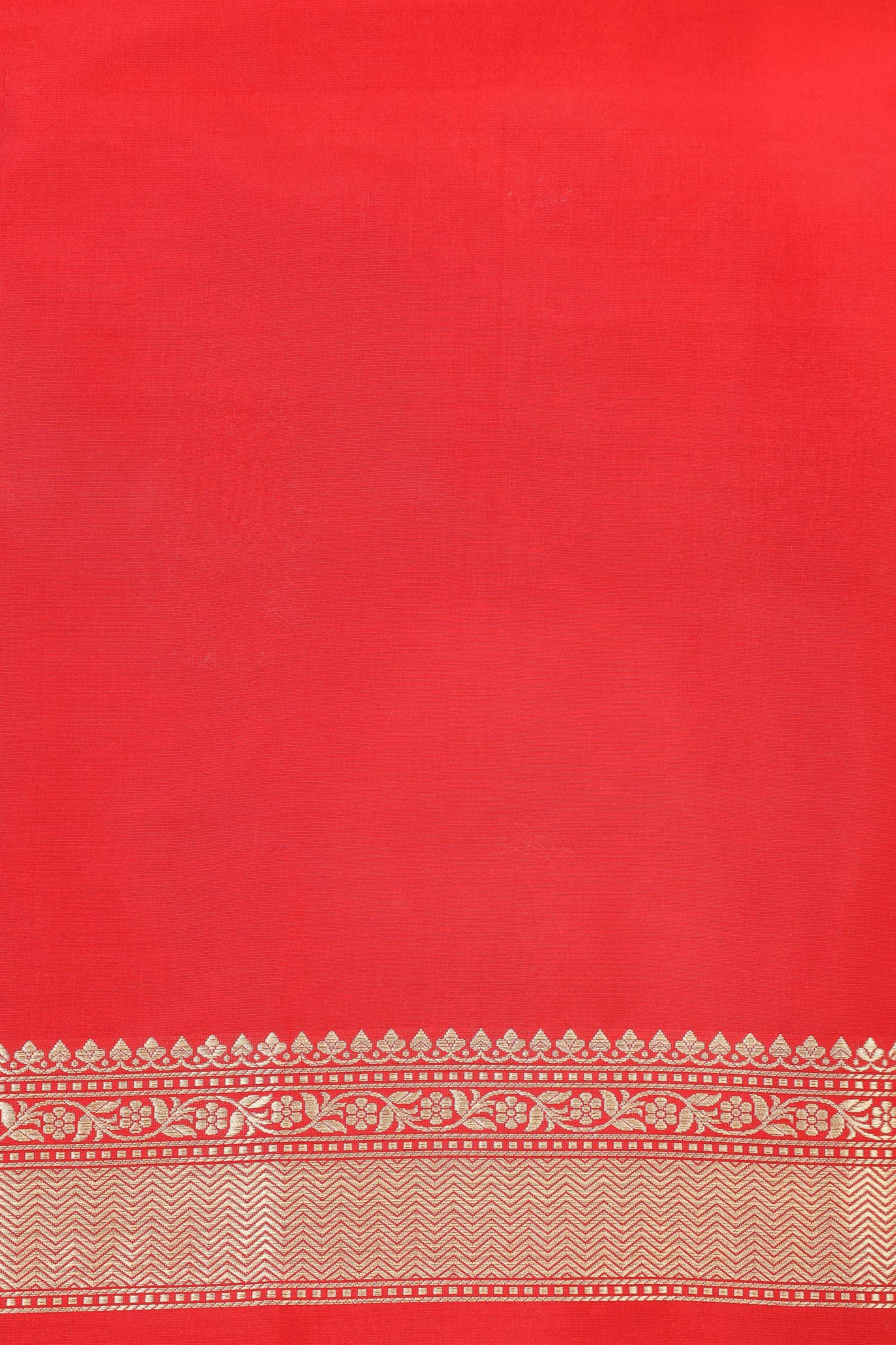 Red Katan Silk Suit Set With Handwoven Dupatta