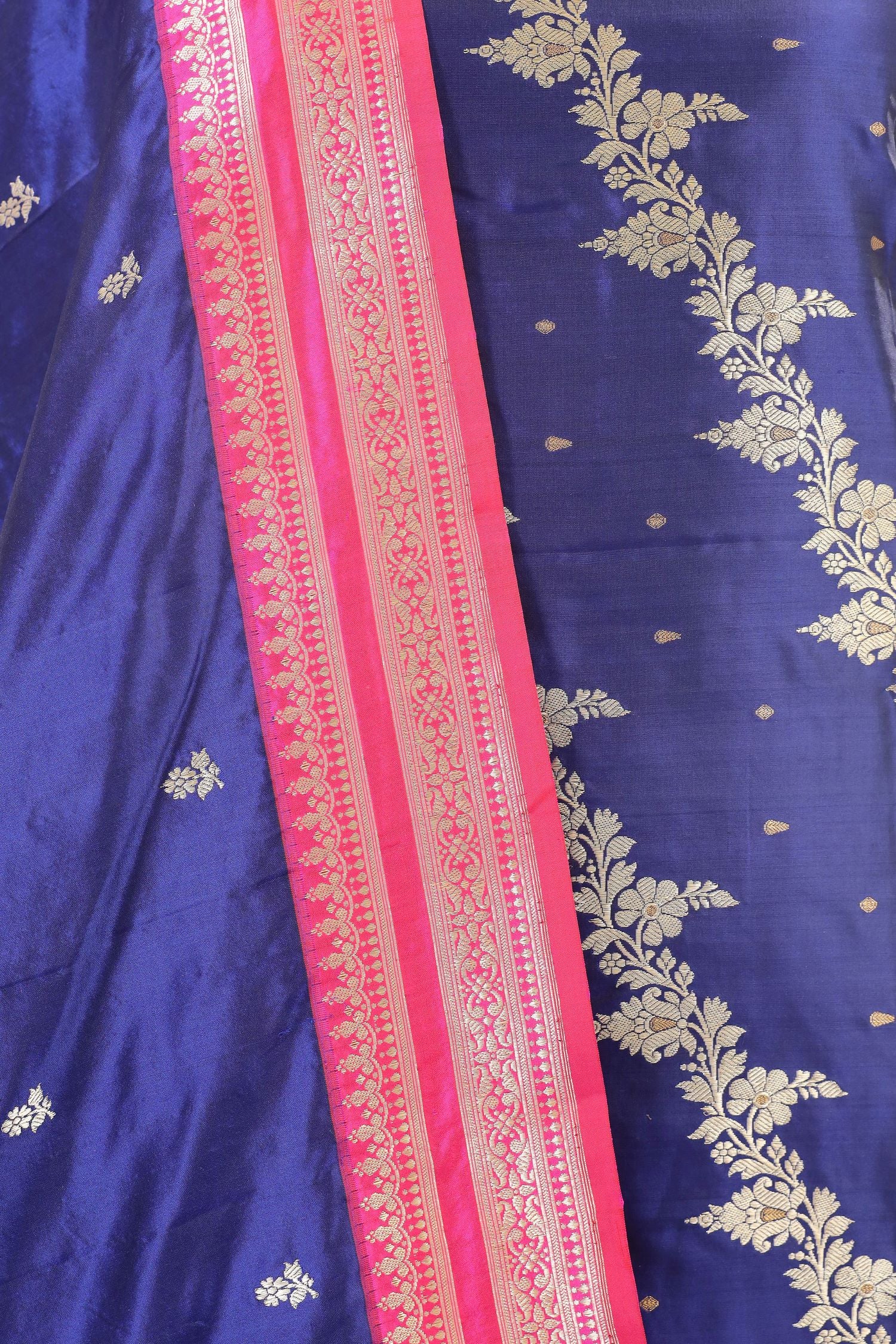 Electric Blue Katan Silk Suit with Kadhwa Zari Weaving & Contrast Border Dupatta