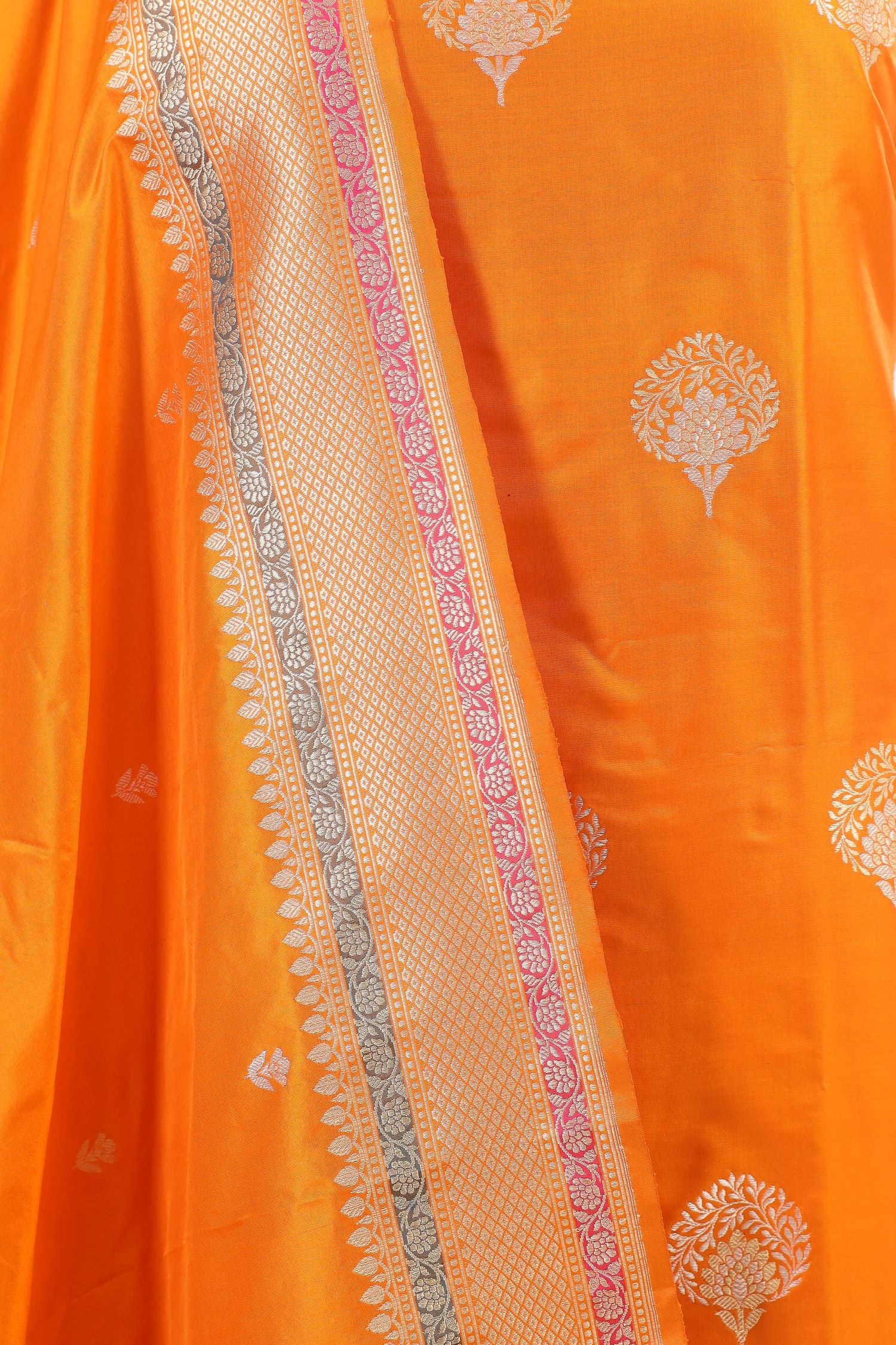 Orange Katan Silk Suit Set With Kadhwa Weaving Dupatta