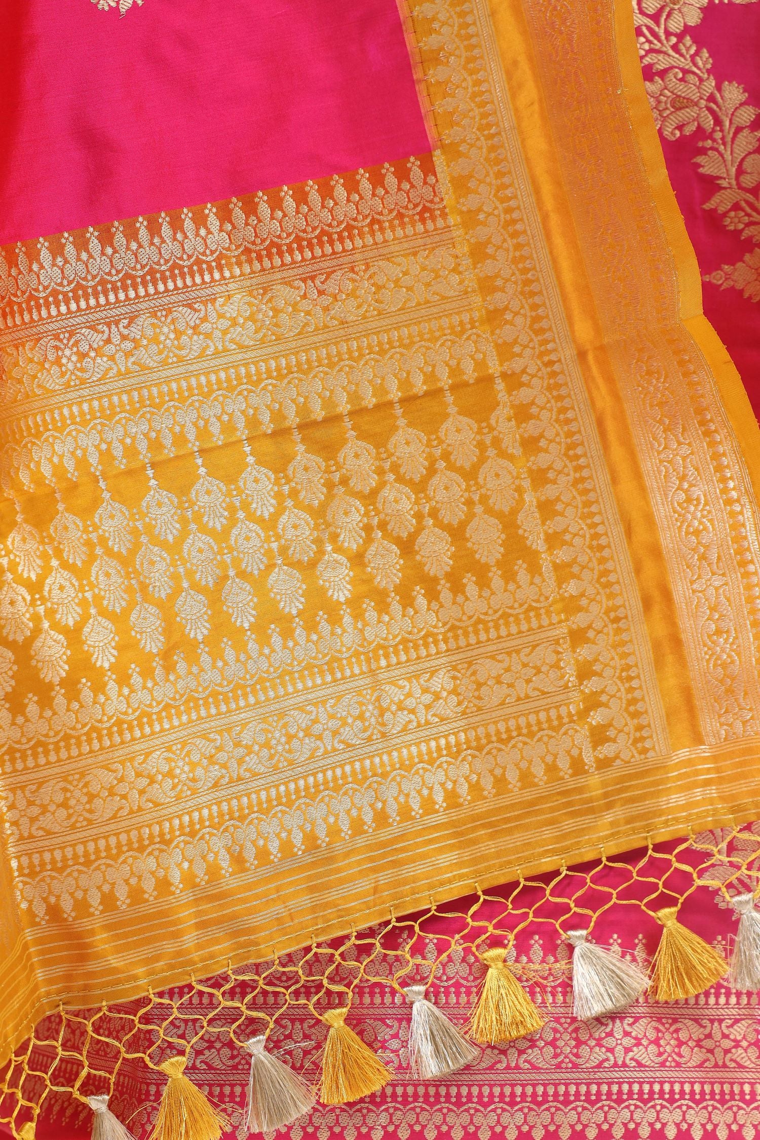 Bright Pink Katan Silk Suit with Kadhwa Zari Weaving & Contrast Border Dupatta