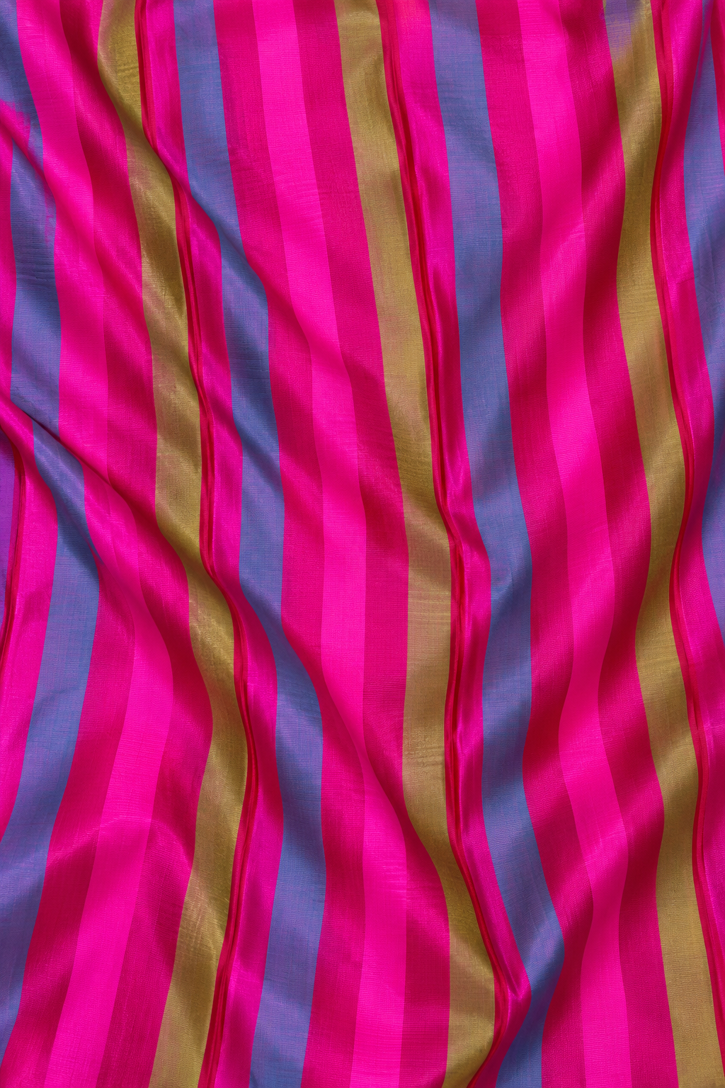Rani Pink Pure Katan Silk Rangkaat Striped Fabric