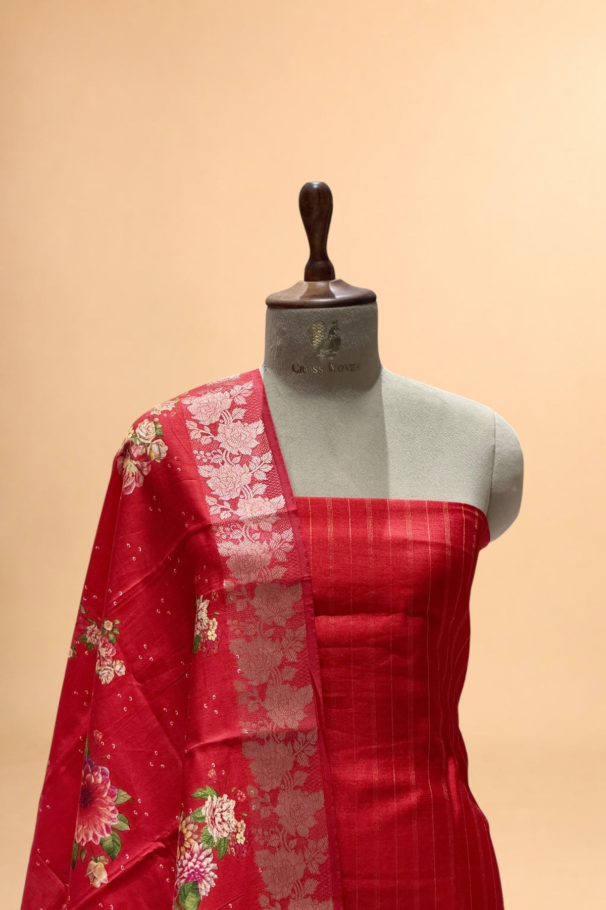 Red Chiniya Silk Suit Set With Printed Chiniya Silk Dupatta
