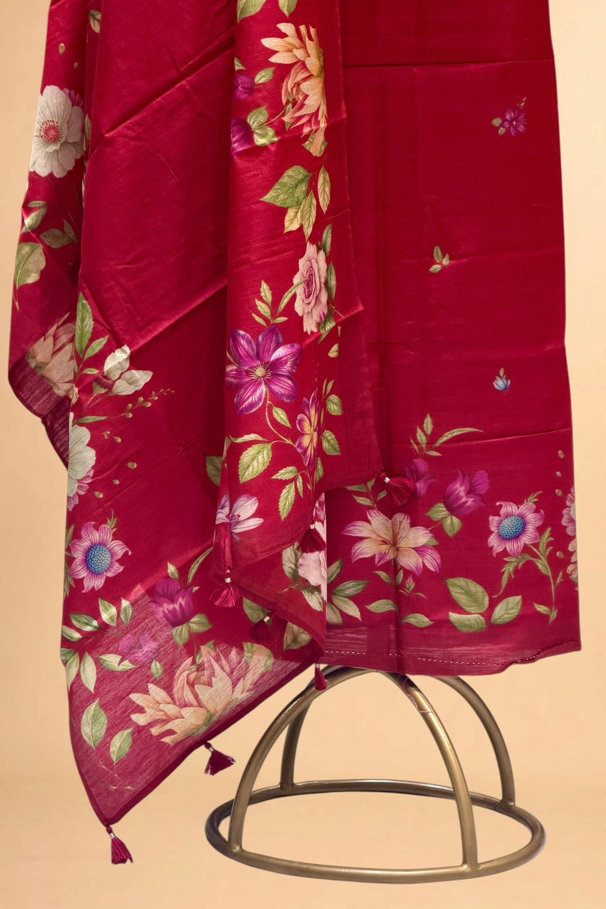 Red Printed Pure Banarasi Munga Silk Suit Set
