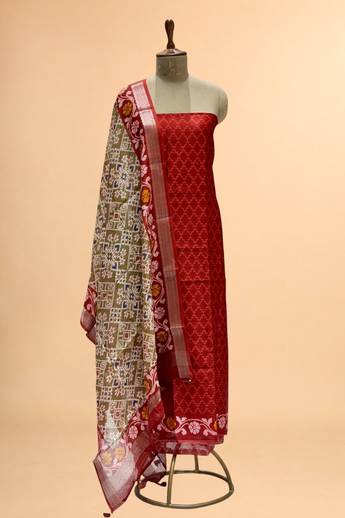 Red Printed Pure Chanderi Silk Suit Set