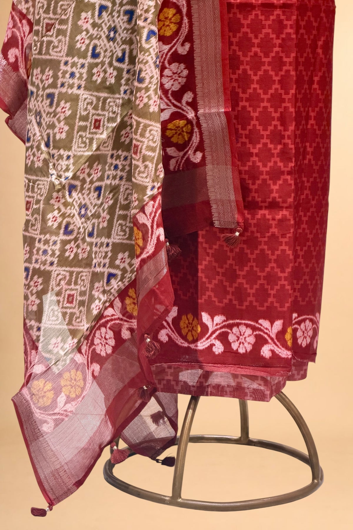 Red Printed Pure Chanderi Silk Suit Set