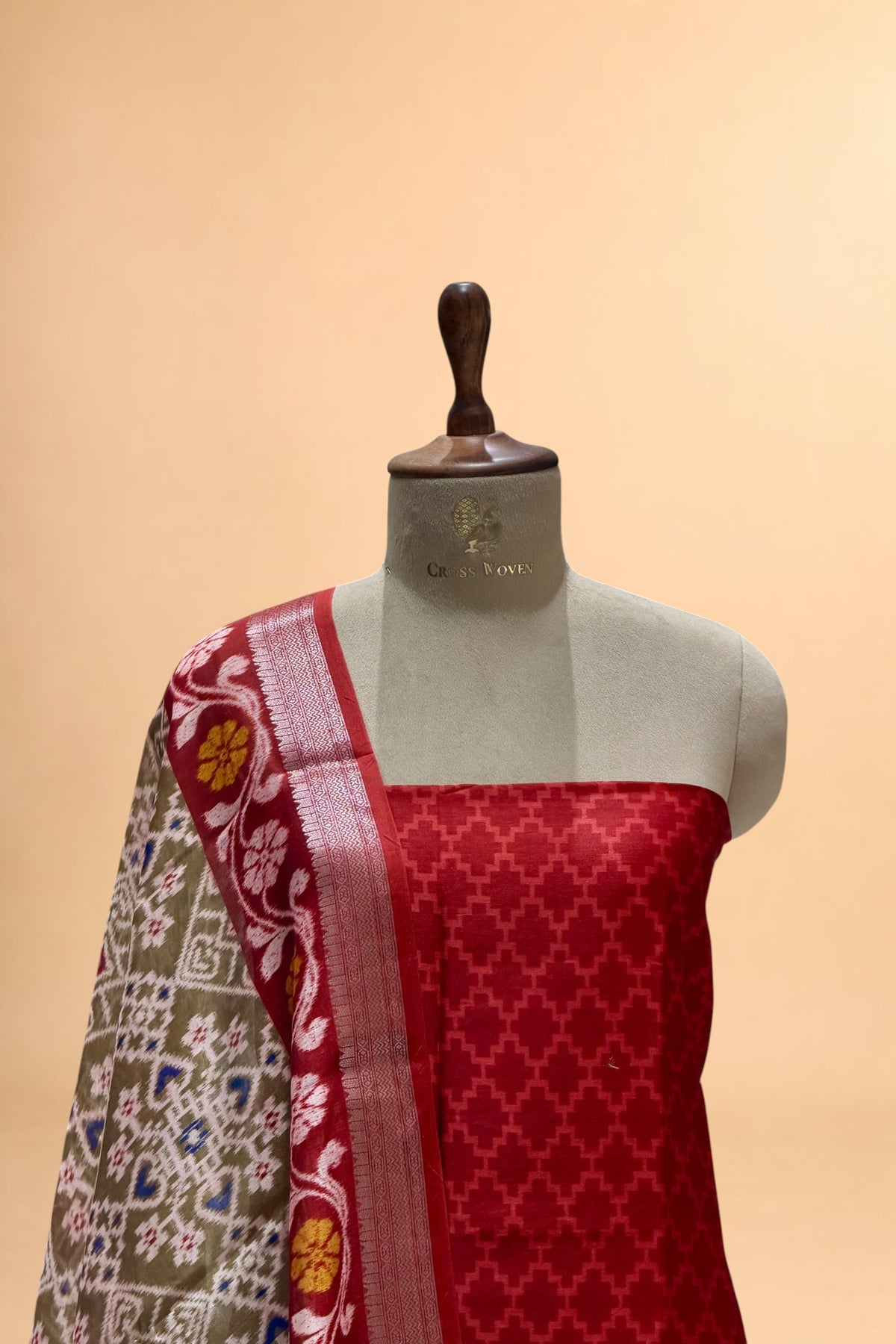 Red Printed Pure Chanderi Silk Suit Set