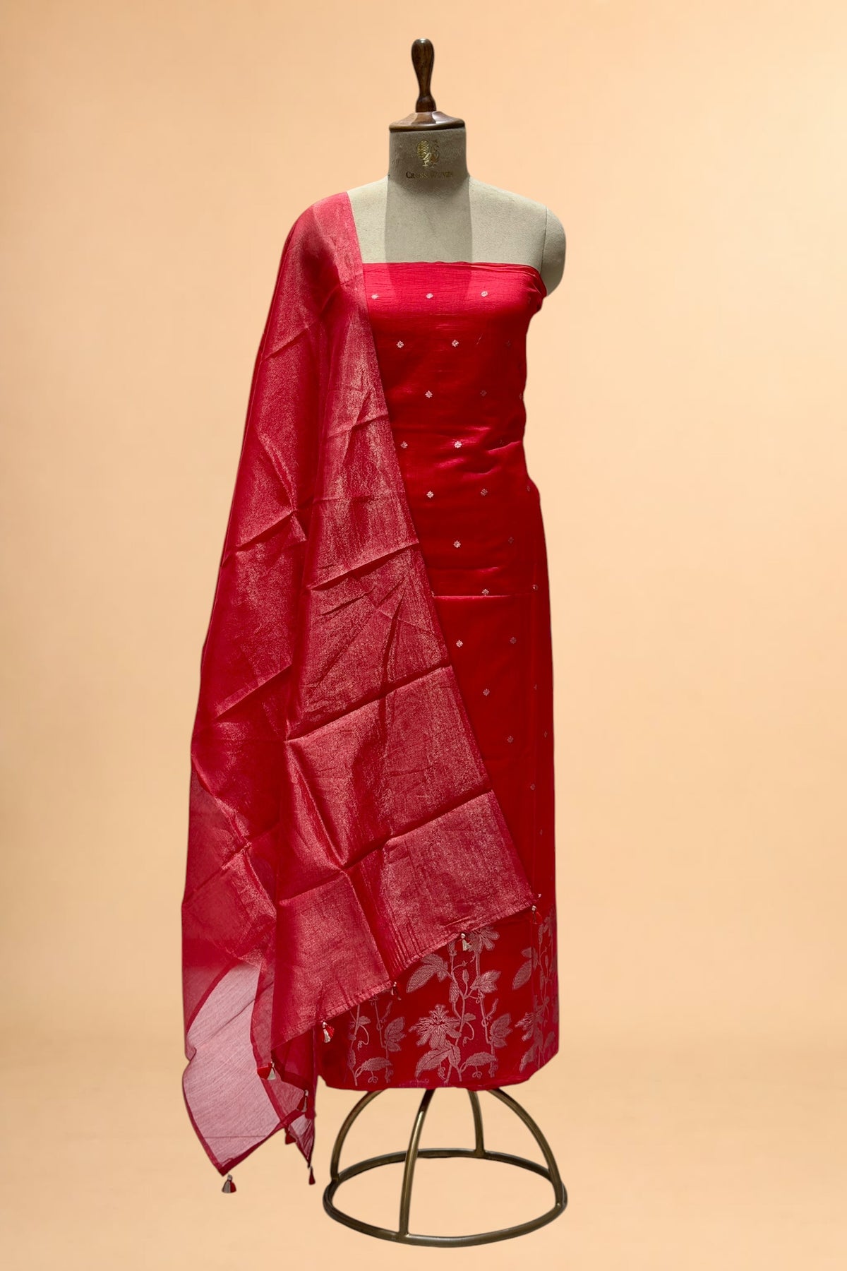 Red Pure Chiniya Silk Suit Set