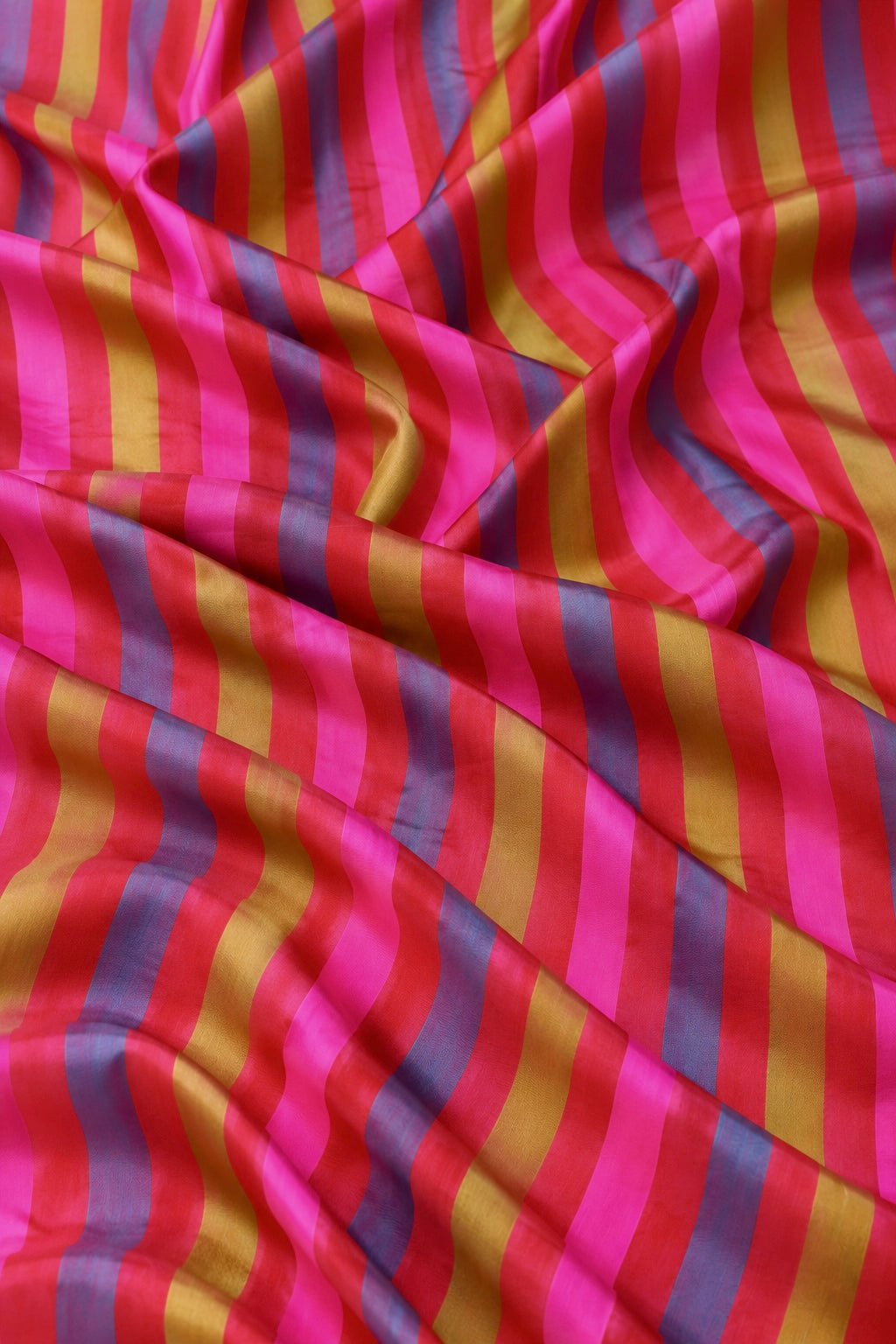 Red Pure Katan Silk Rangkaat Striped Fabric