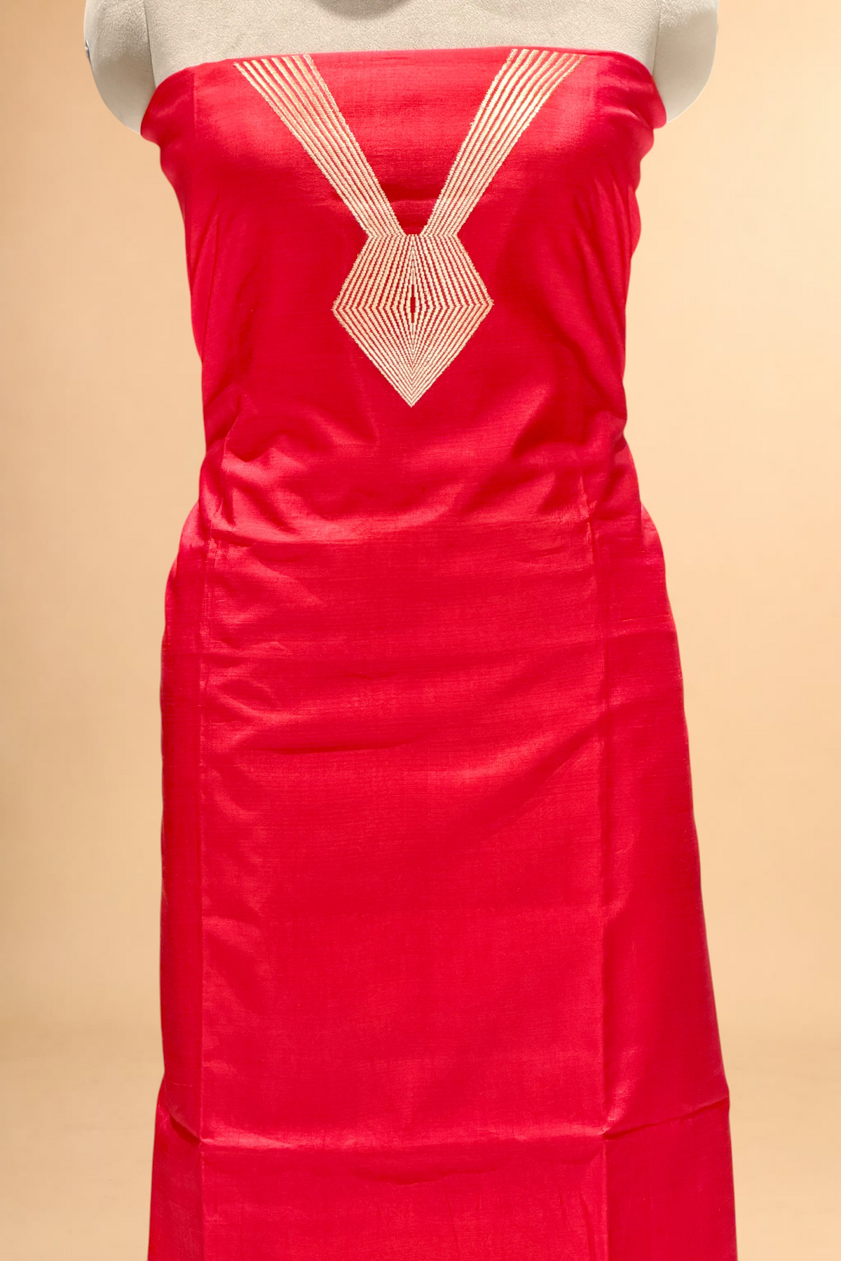 Red Soft Silk Co-Ord Set with Kadhwa Neck Panel  