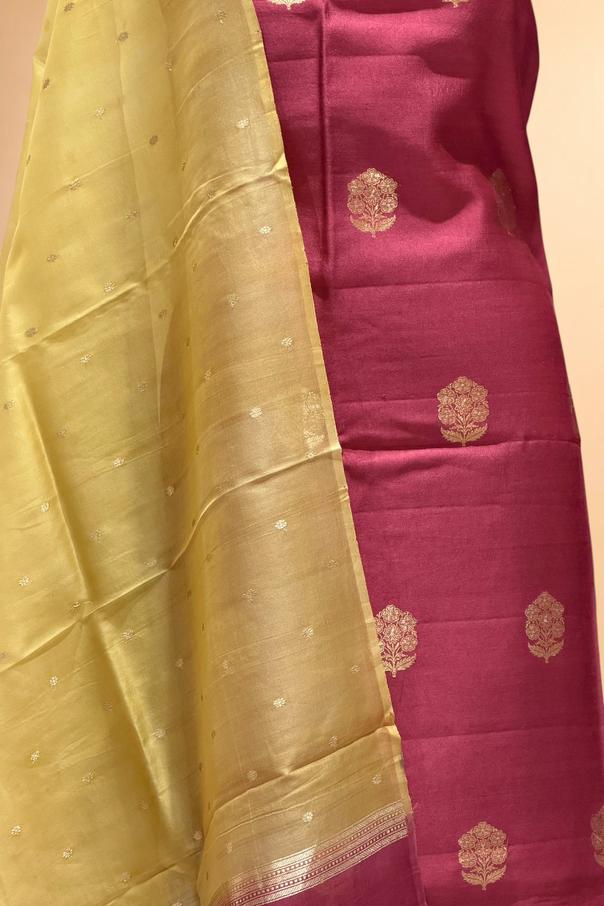 Rose Pink Pure Chiniya Silk Suit With Organza Dupatta 
