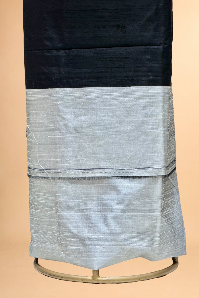 Ruby Red Black & Silver Grey Colour-Blocked Raw Silk Co-Ord Set
