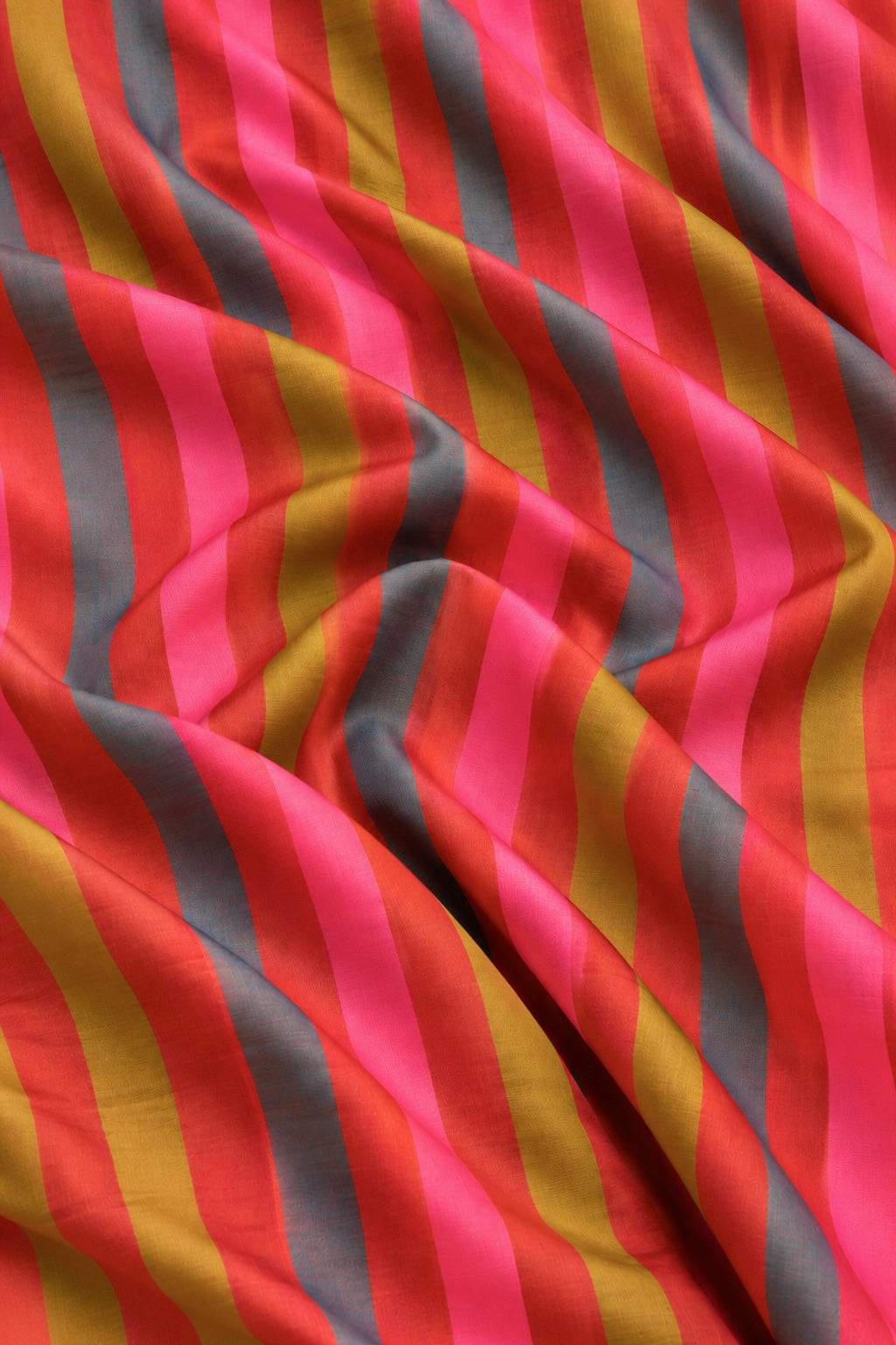 Rust Oraange Pure Katan Silk Rangkaat Striped Fabric