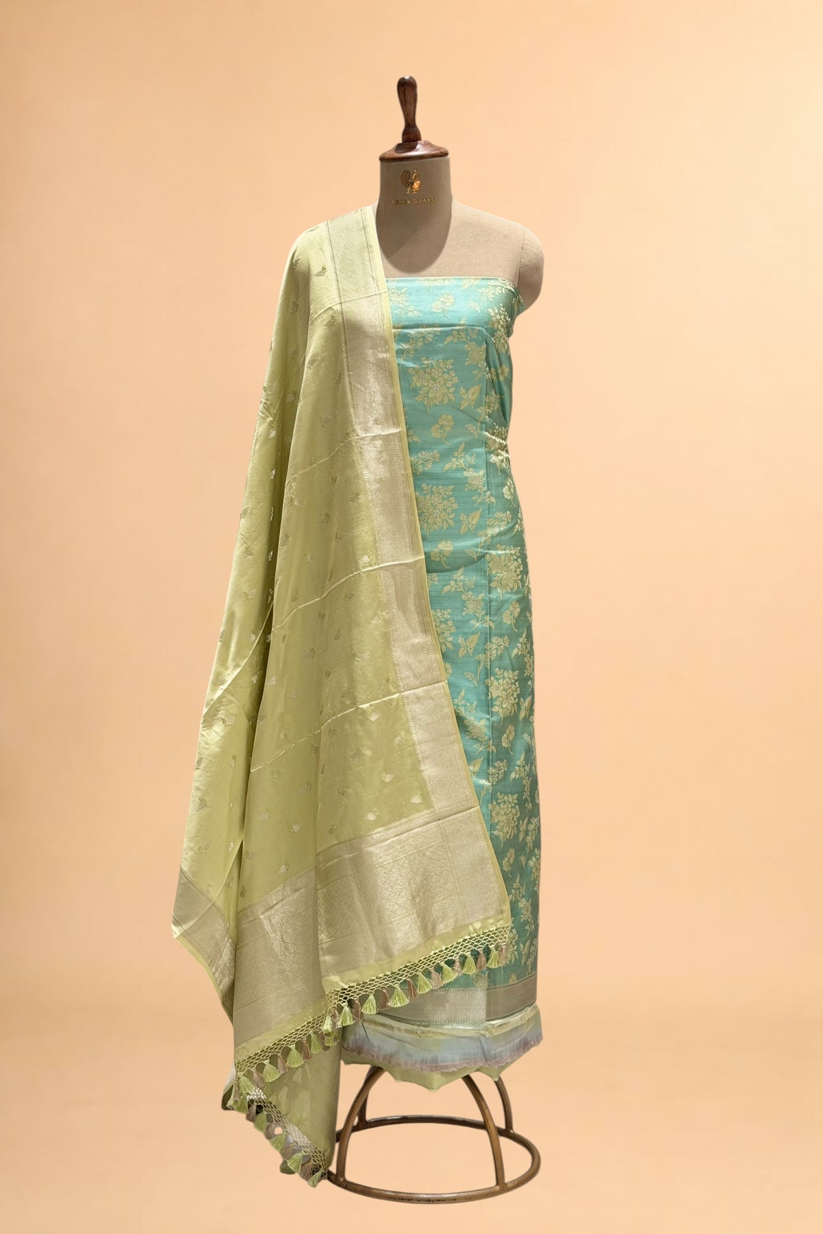 Sage Green Pure Tanchoi Silk Suit Set