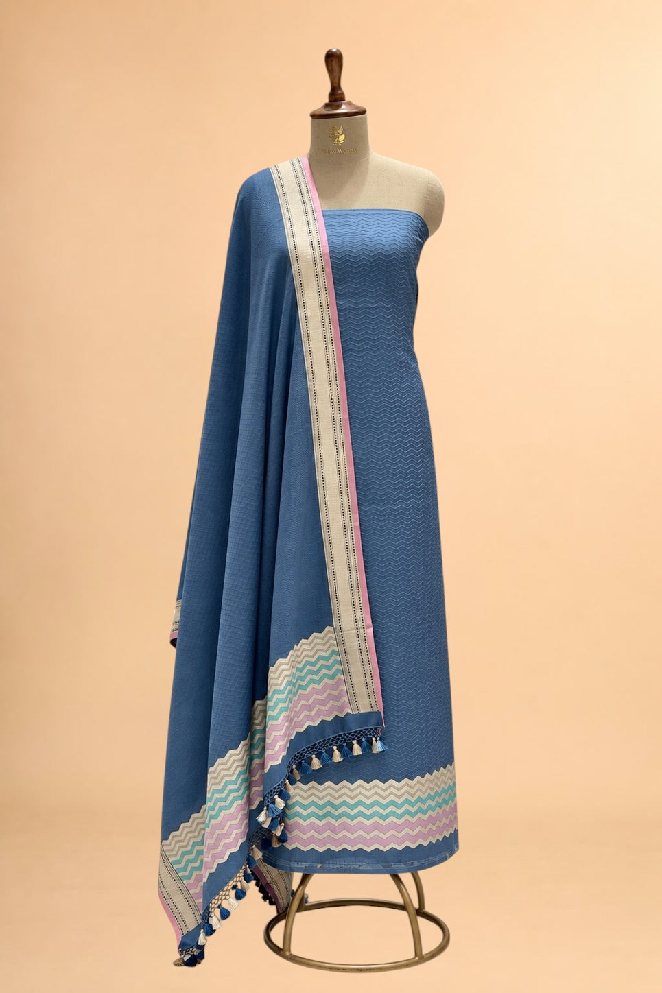 Slate Blue Pure Tanchoi Silk Suit Set