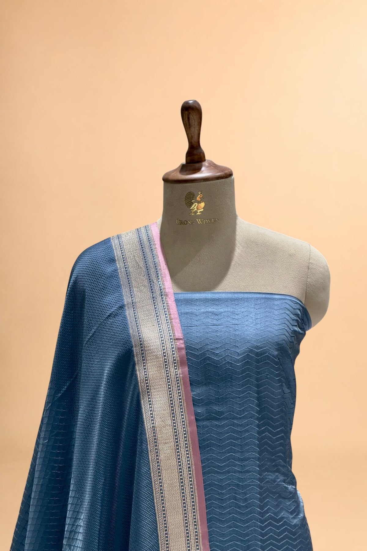 Slate Blue Pure Tanchoi Silk Suit Set