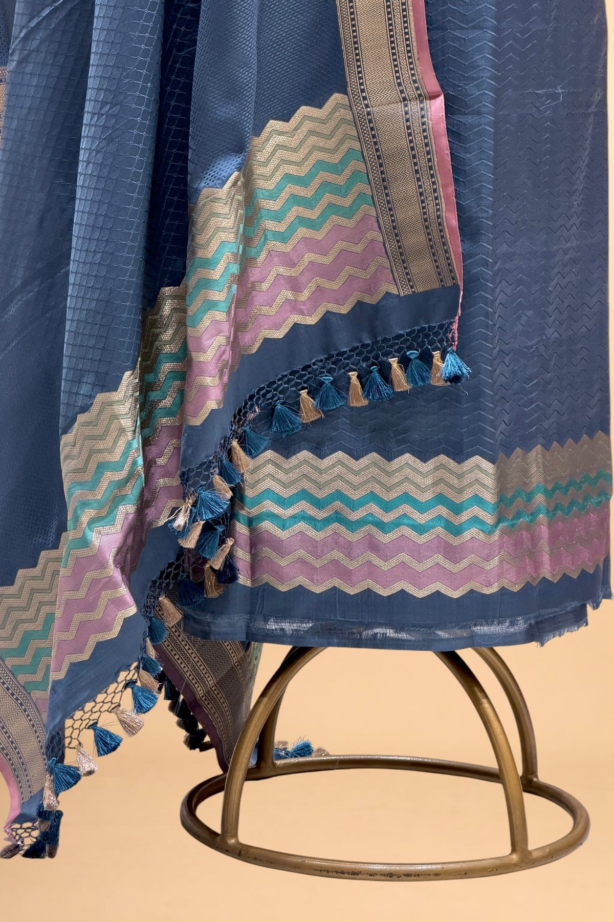 Slate Blue Pure Tanchoi Silk Suit Set