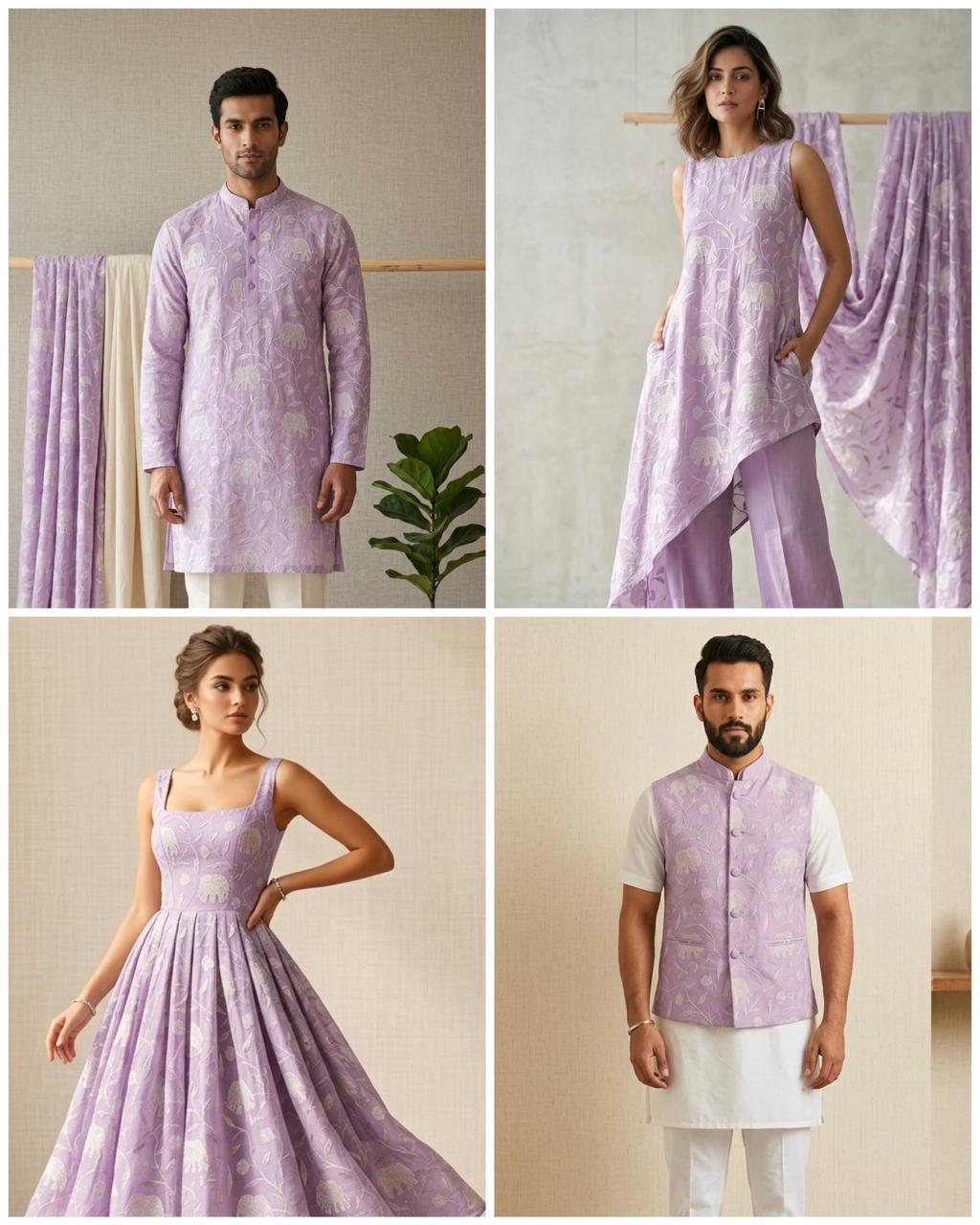 Lilac Mul Fabric With Appliqué Work