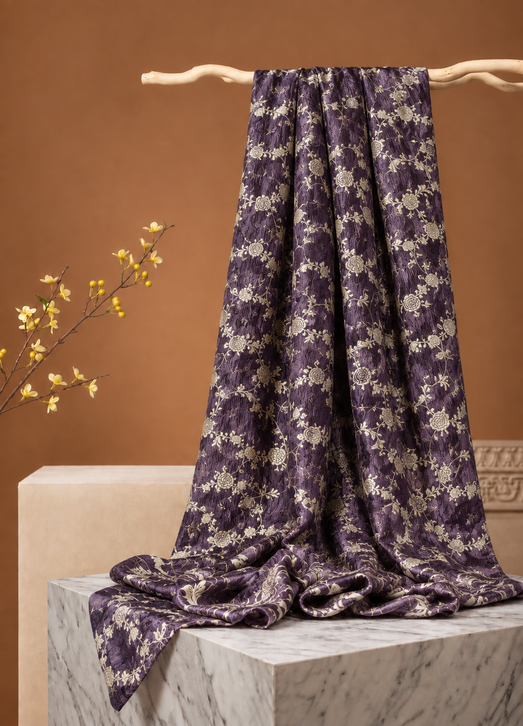 Purple Floral Crush Tissue Silk Fabric