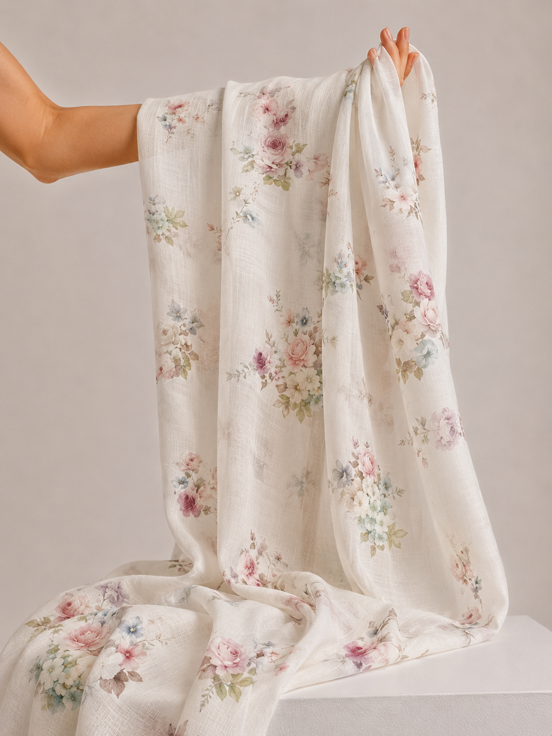 Ivory Pastel Floral Mul Prints Fabric
