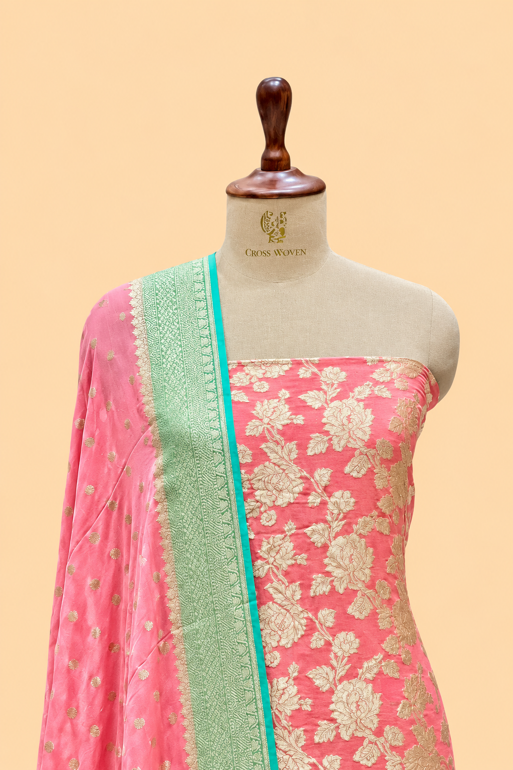 Peach Pure Georgette Suit Set with Contrast Border Dupatta