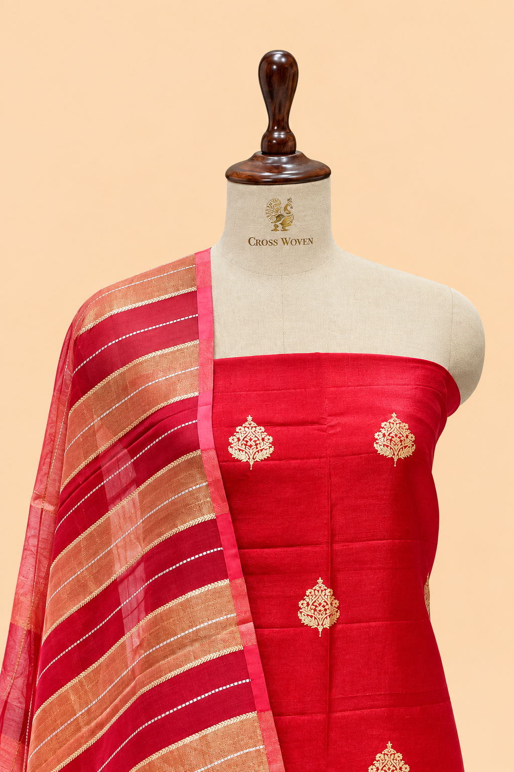Red Pure Soft Silk Suit Set with Oranga Dupatta