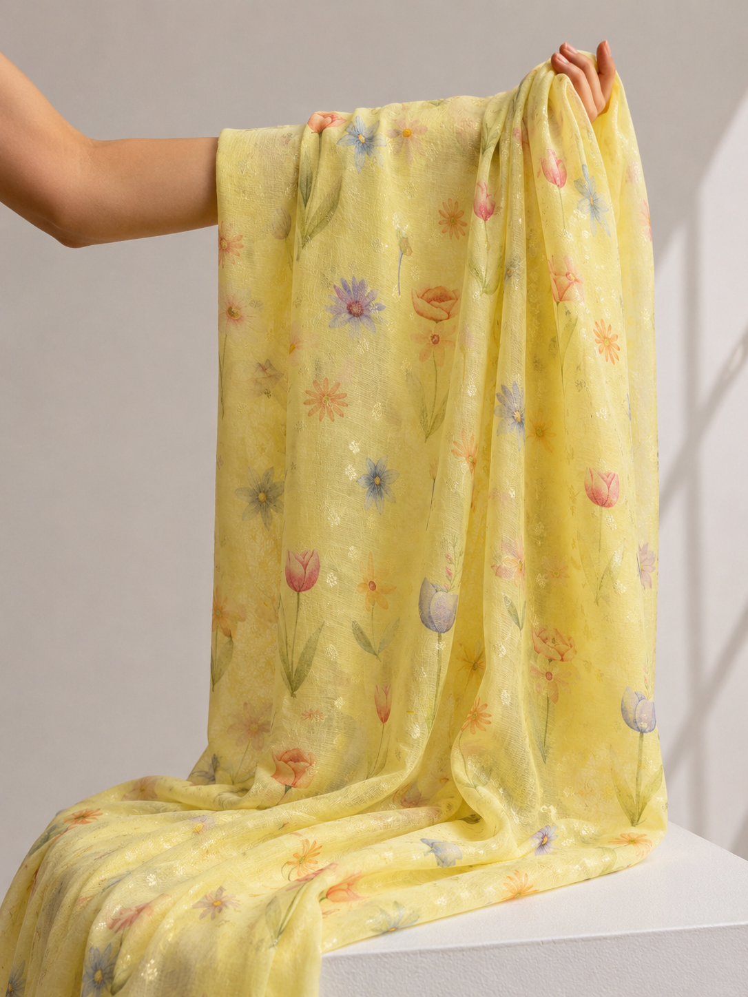 Yellow Floral Mul Weaving Fabric