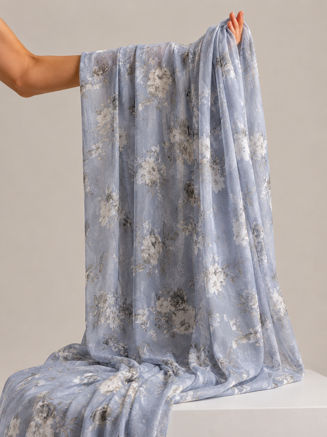 Powder Blue Printed Mul Fabric
